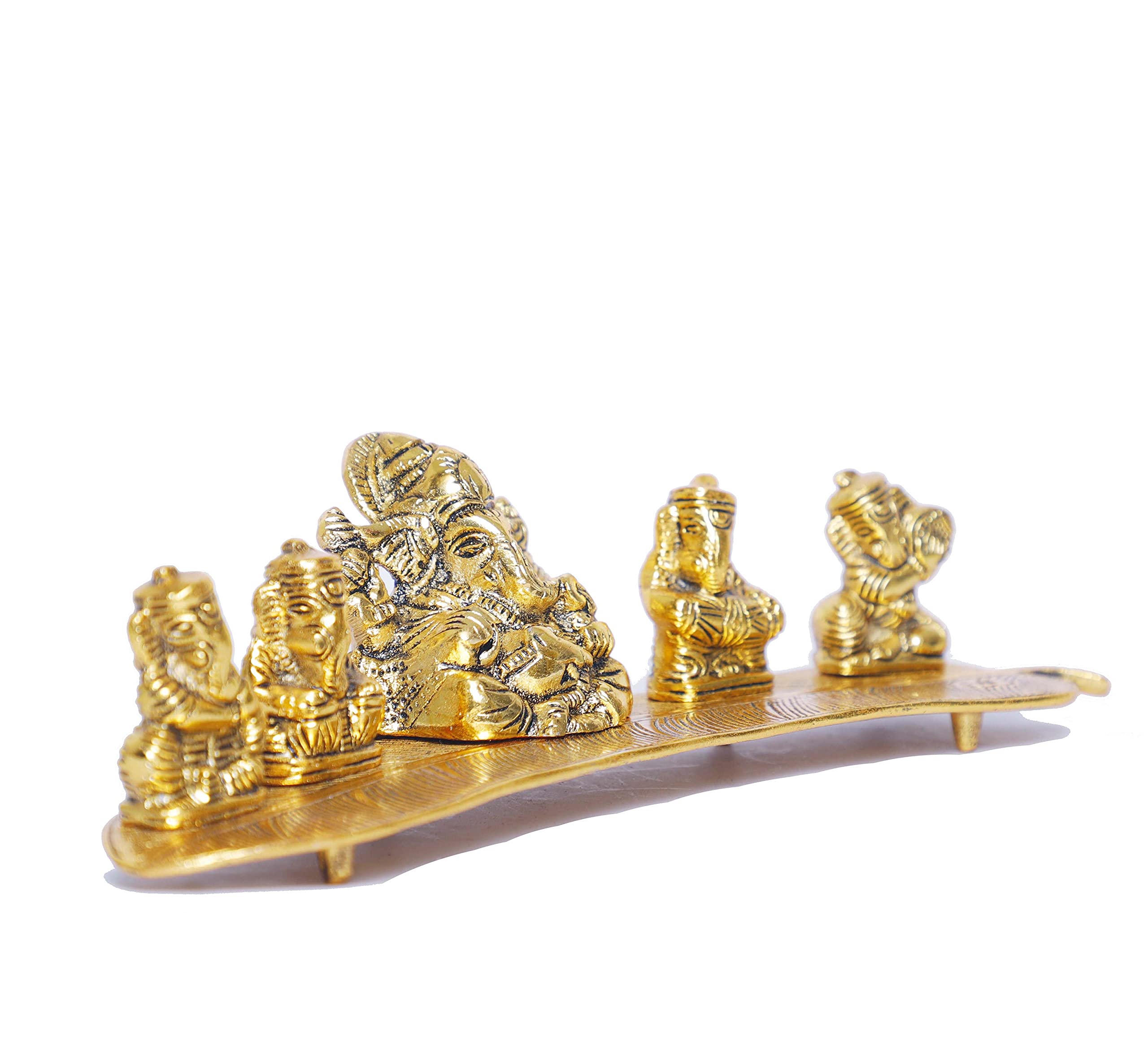 Kridaykraft White Metal Gold Plated Ganesha On Leaf With Musical Instrument Metal Statue For Pooja,Home & Office Dcor Ganesha Mu