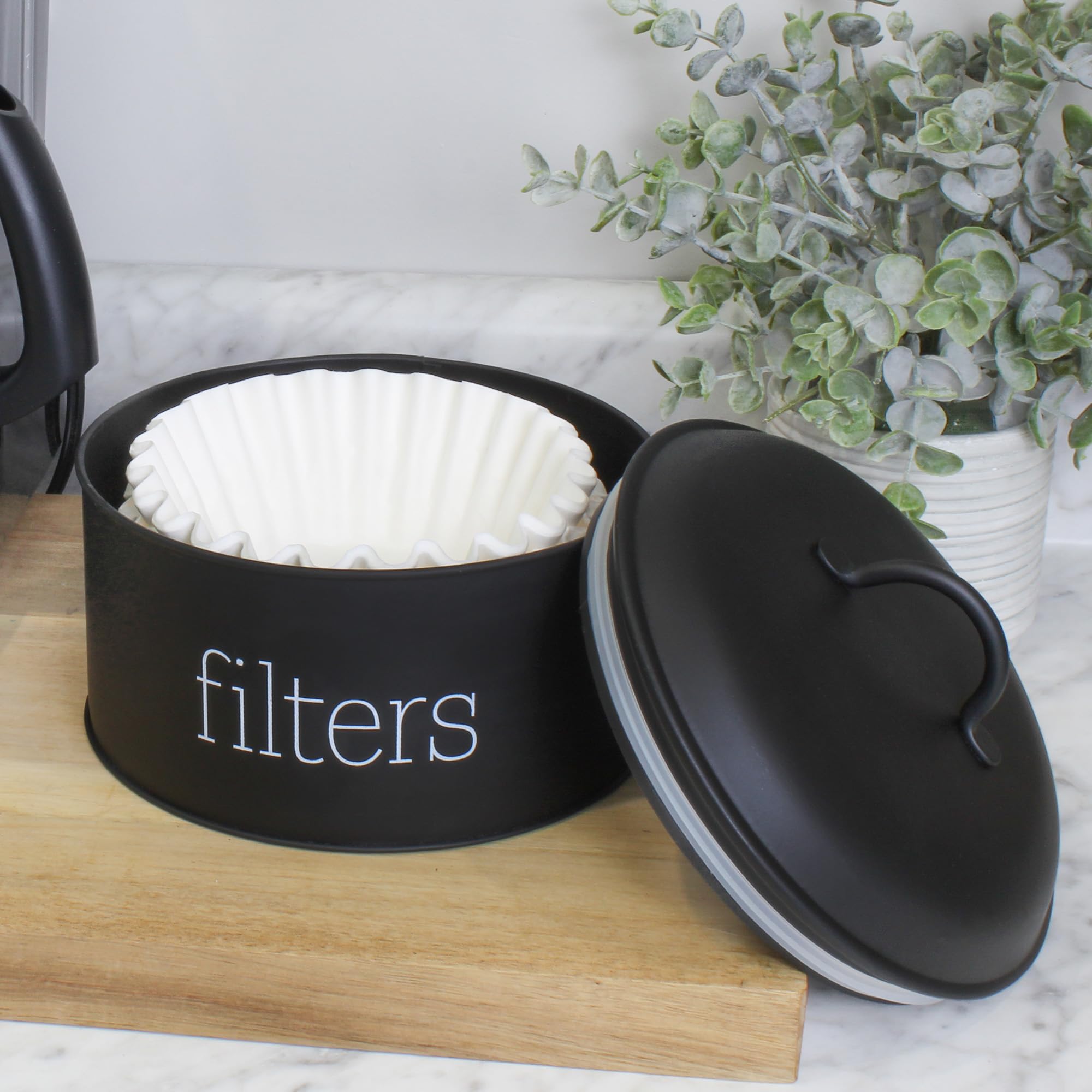 Auldhome Basket Coffee Filter Holder (Black), Enamel Filter Storage Container In Modern Farmhouse Enamelware Design