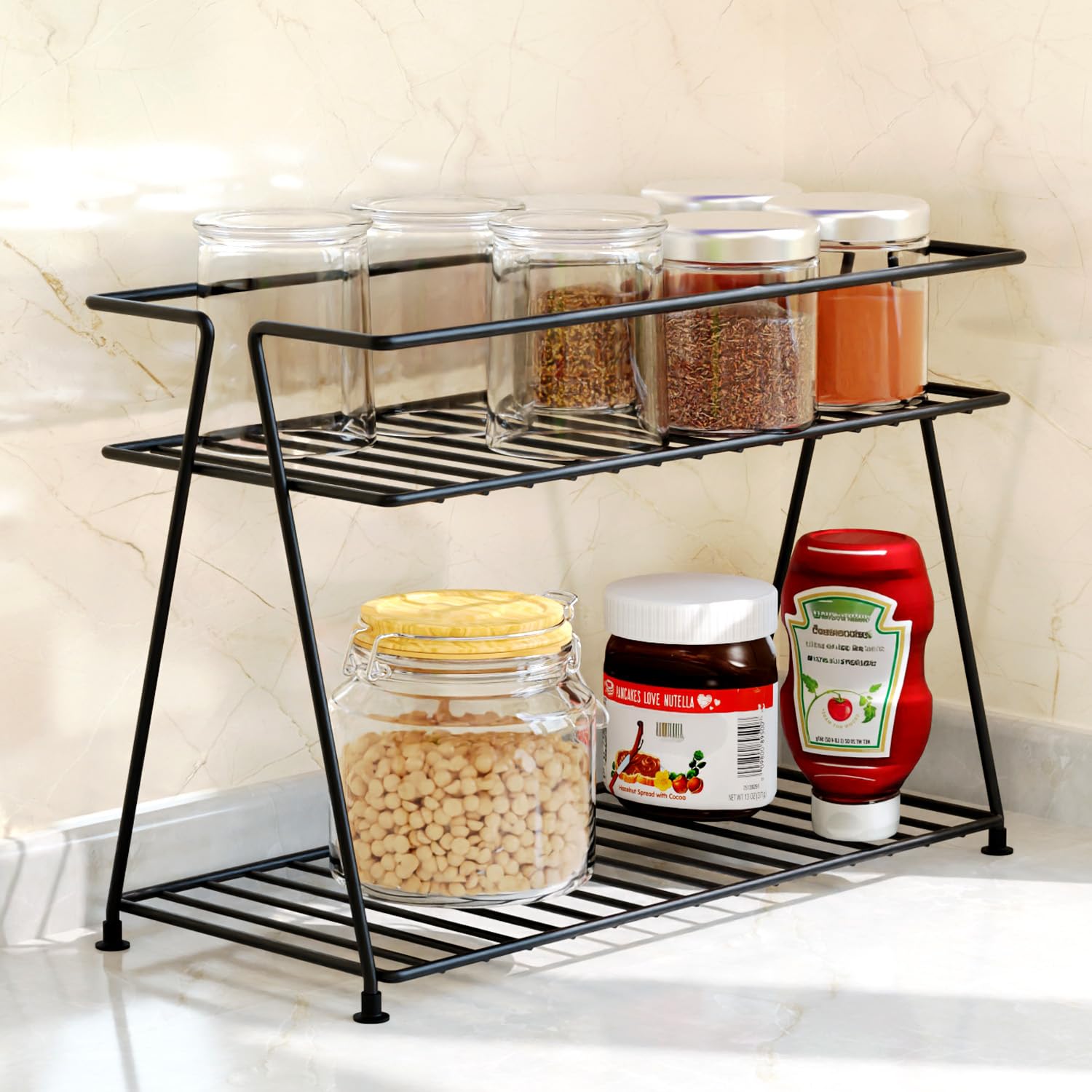 Wonderstand Metal Nimbus | 2Tier Countertop Spice Rack Storage Shelf Organizer And Home/Kitchen Spice Rack (Black)