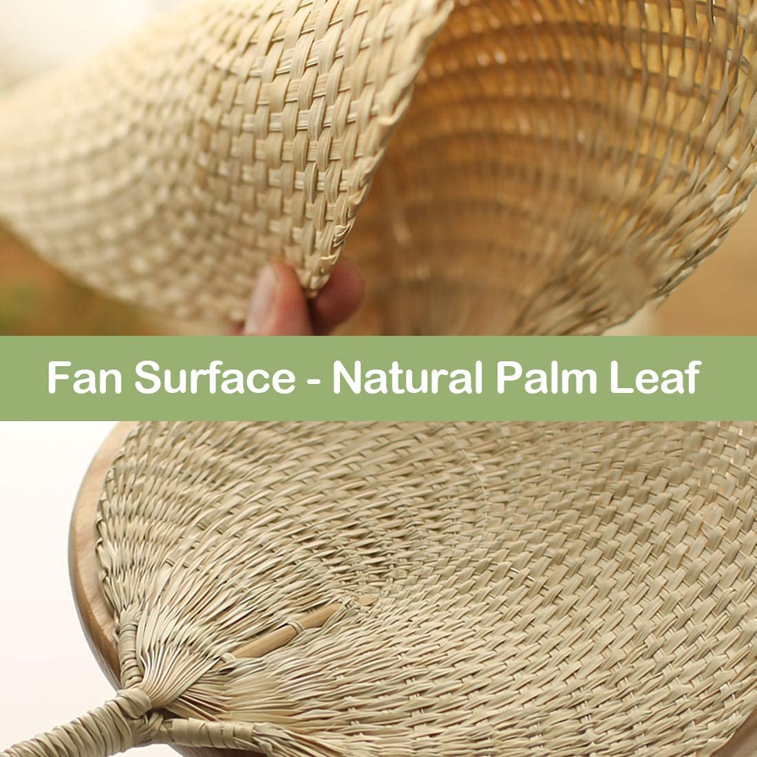 WASSON Hand Made Fan Rattan Decor, Hand Fans Bulk Wedding Favors for Guests, Paddle Fans Handheld Bamboo Fan Raffia Woven Fan 2