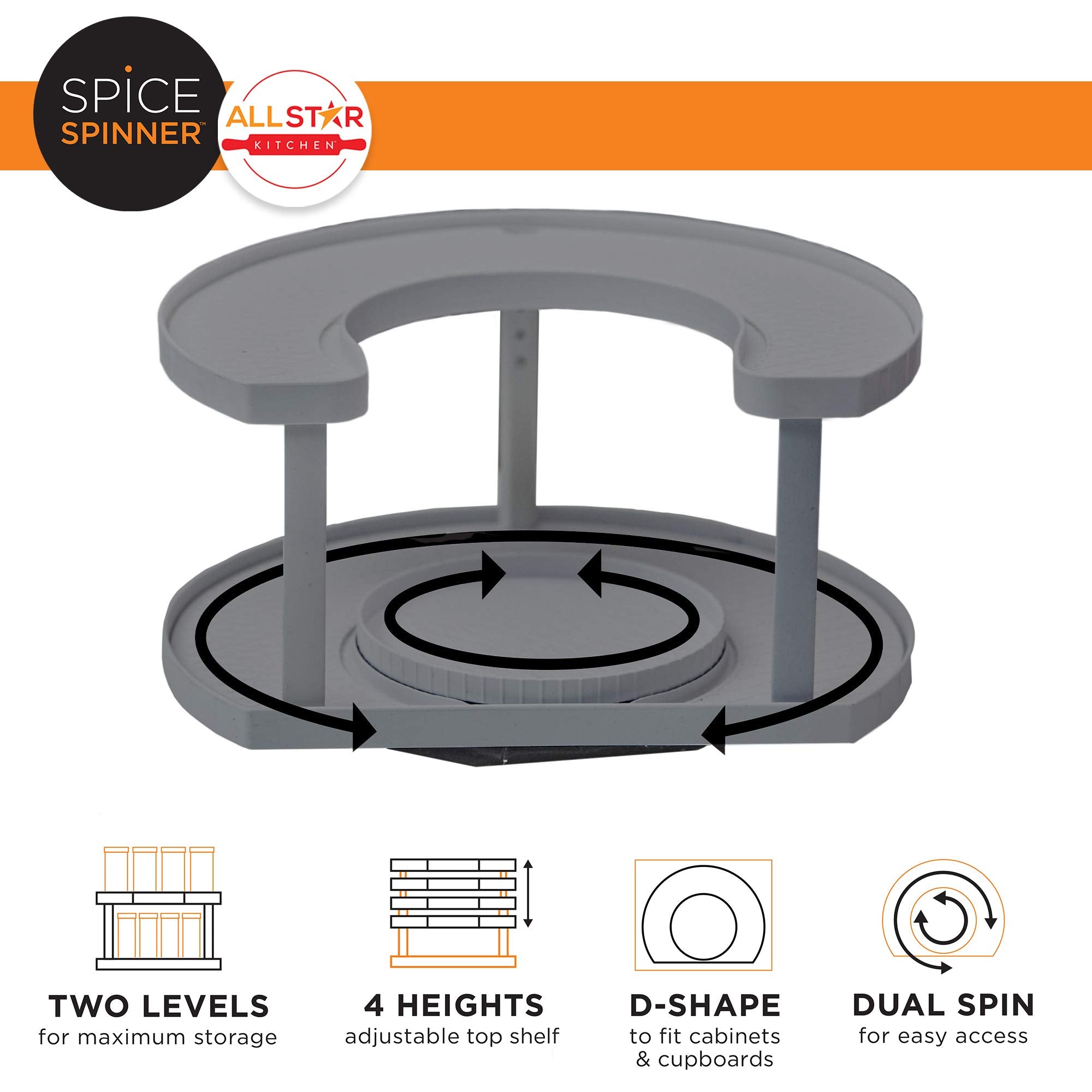 Allstar Innovations Spice Spinner Two-Tiered Spice Organizer & Holder That Saves Space, Keeps Everything Neat, Organized & Withi