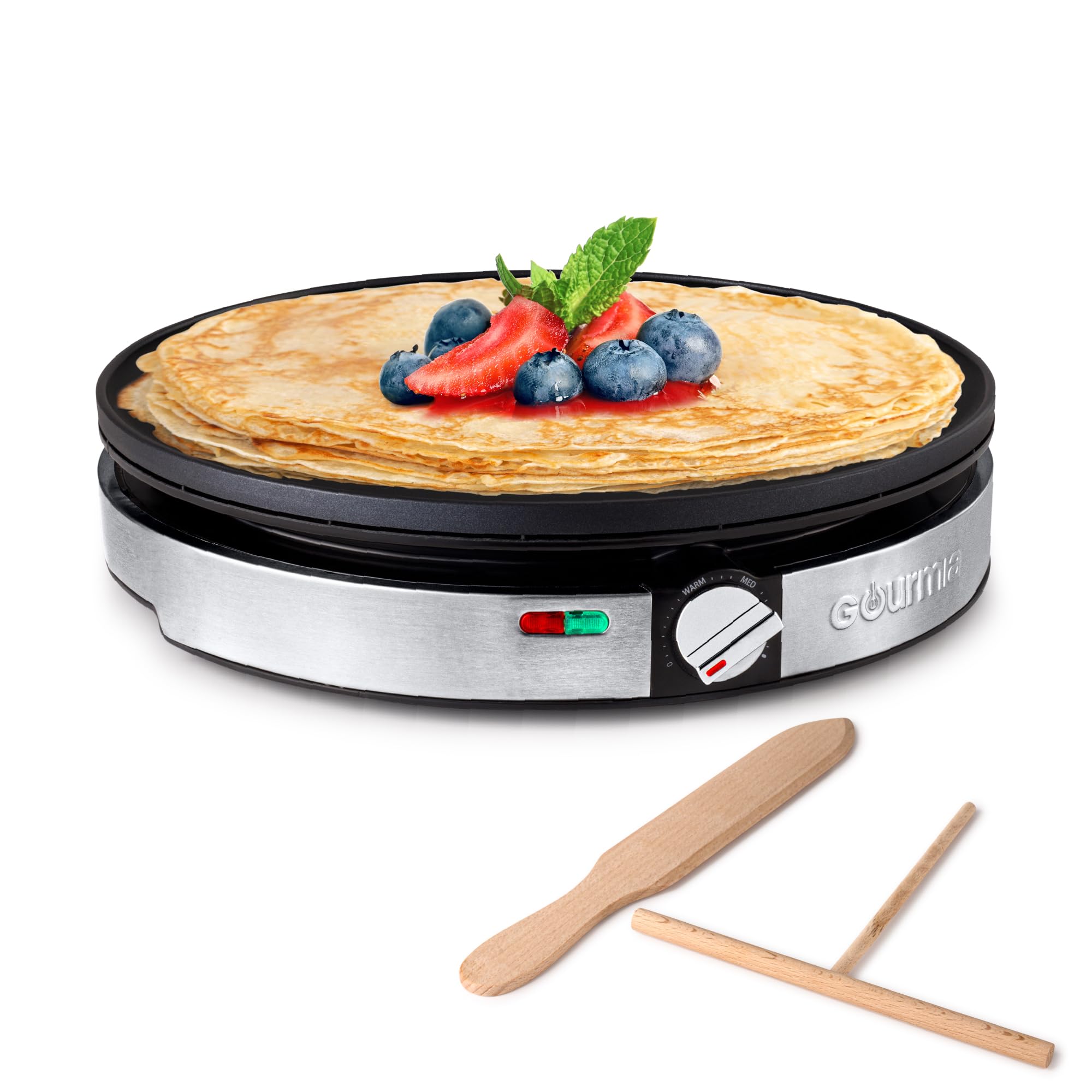 Gourmia 12    Crepe Maker - Nonstick Electric Griddle for Pancakes, Omelets & More, Precise Temp Control with Indicator Lights, 