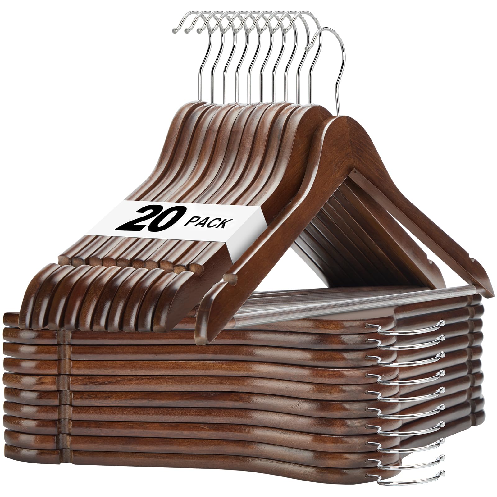 HOUSE DAY Premium Wooden Hangers High Grade Coat Hangers Wood Clothes Hangers Smooth Finish Wood Hangers for Closet Heavy Duty Hangers Suit Hangers for Clothes  Walnut  Jacket  Shirt  Tank Top  Dress