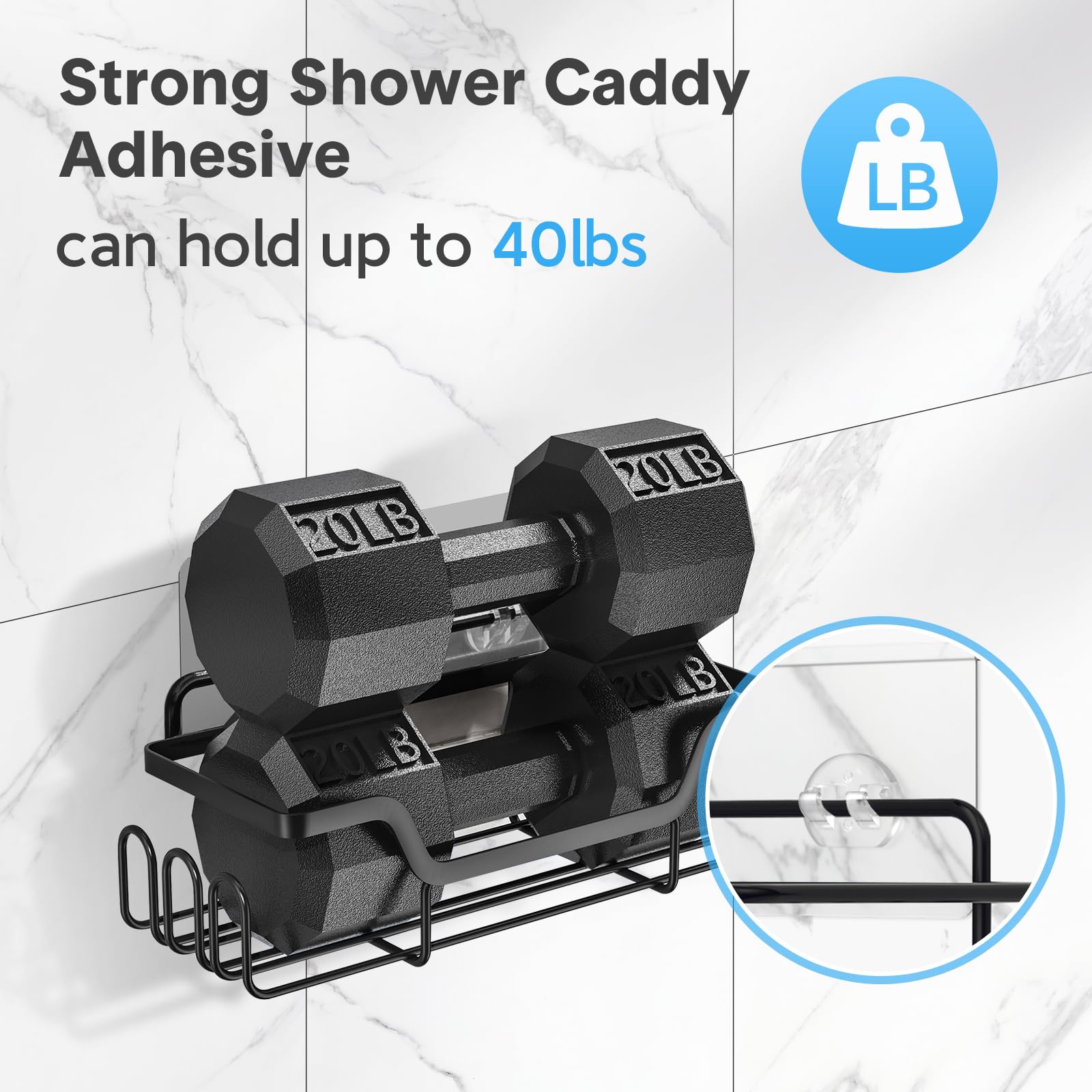 Feptuase 14 Pack Shower Caddy Adhesive Replacement, Transparent Strong Adhesive Hooks, No Drilling, Waterproof Wall Hooks For Sh