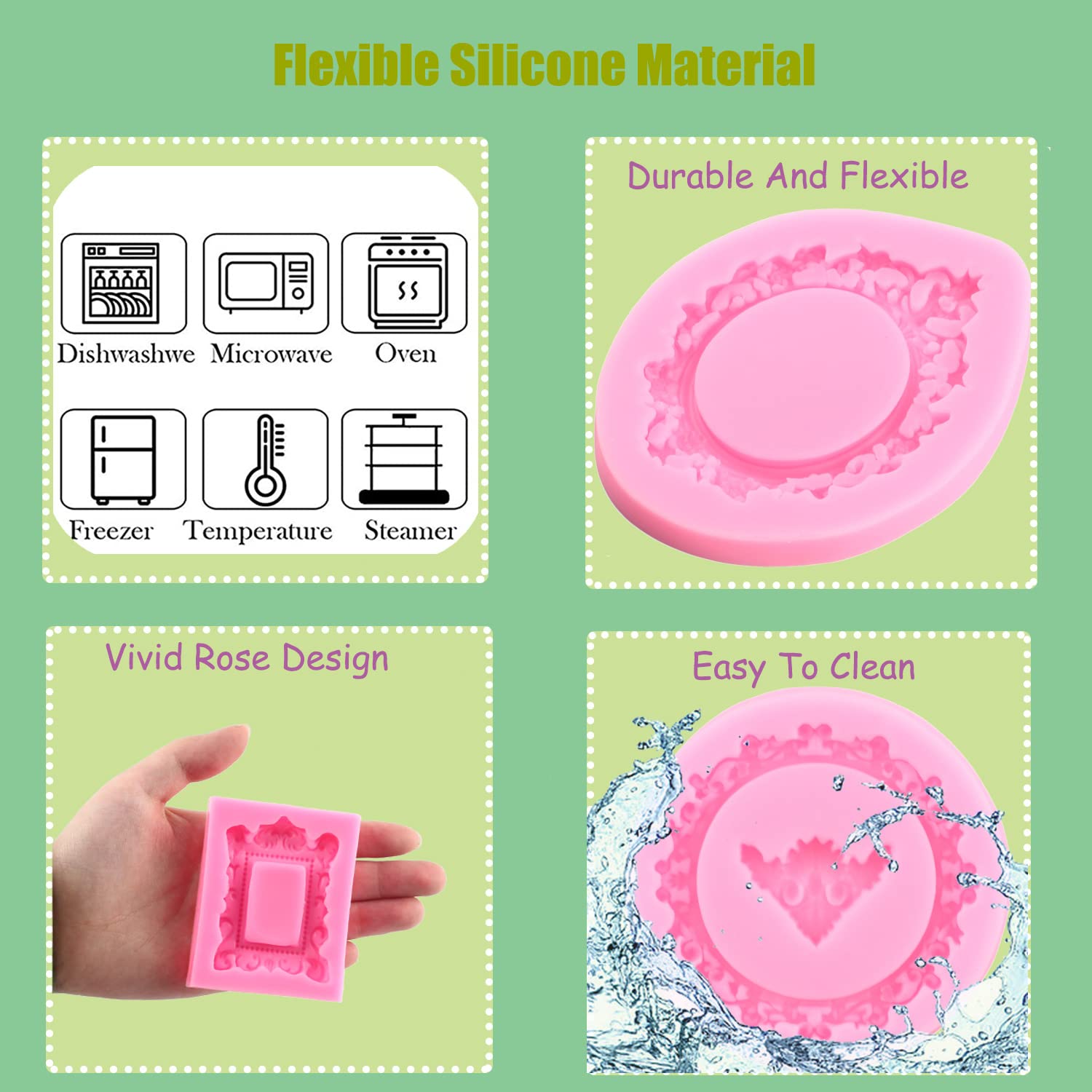 Mujiang Photo Frame Fondant Molds Picture Frames Silicone Mold Vintage Frame Molds For Cake Decorating Cupcake Topper Chocolate