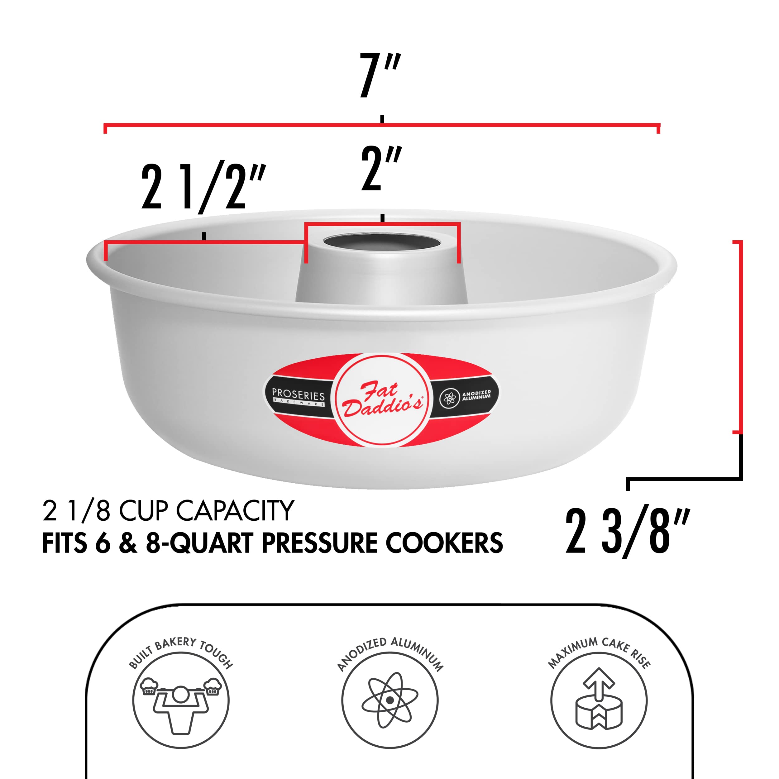 Fat Daddio'S Rmp-7 Anodized Aluminum Ring Mold Pan, 7 X 2 3/8 Inch, Silver