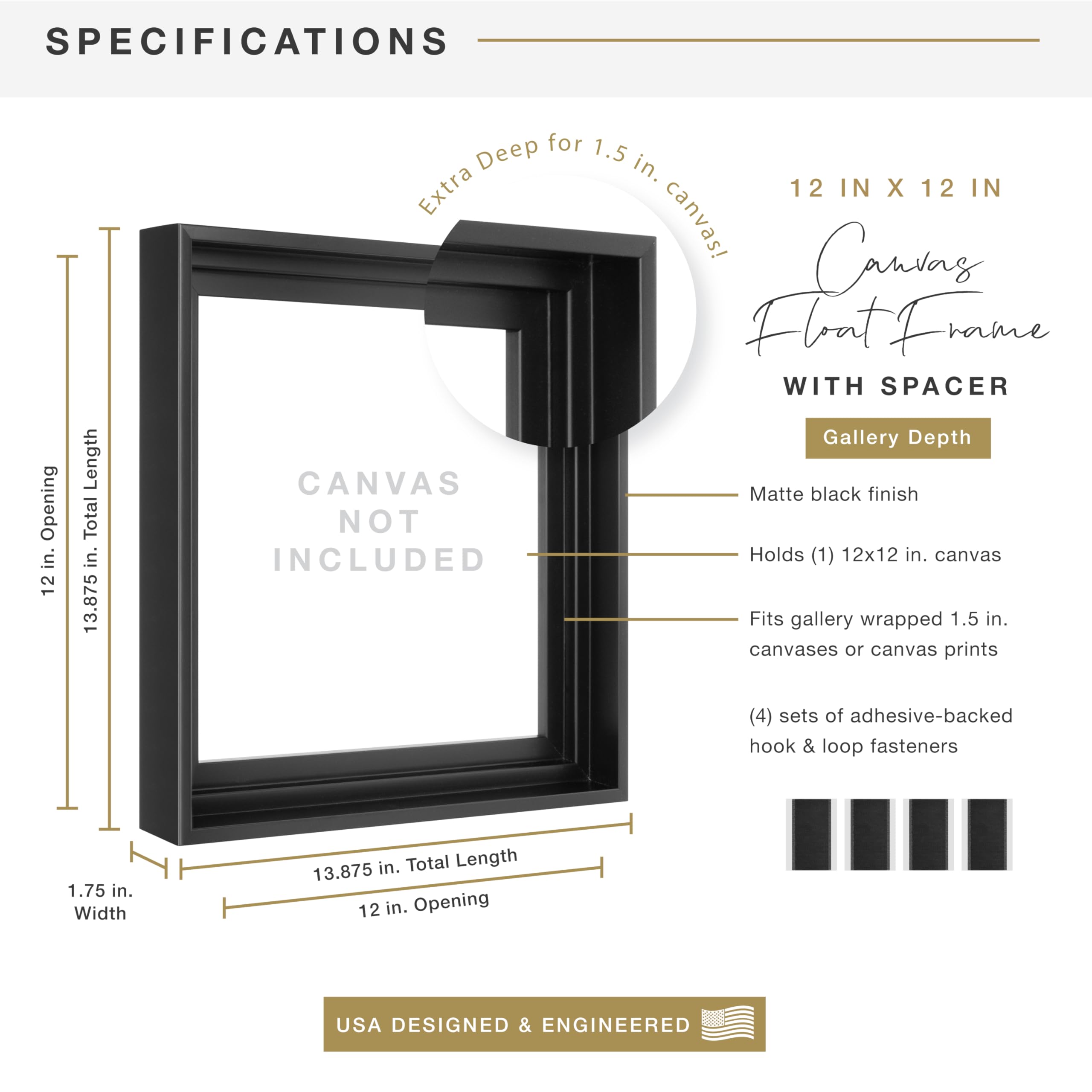 Mcs Canvas Float Frames 12X12 Frame, Black Square Frame For Finished Canvases, Vertical & Horizontal Wall Hanging Frame For Canv