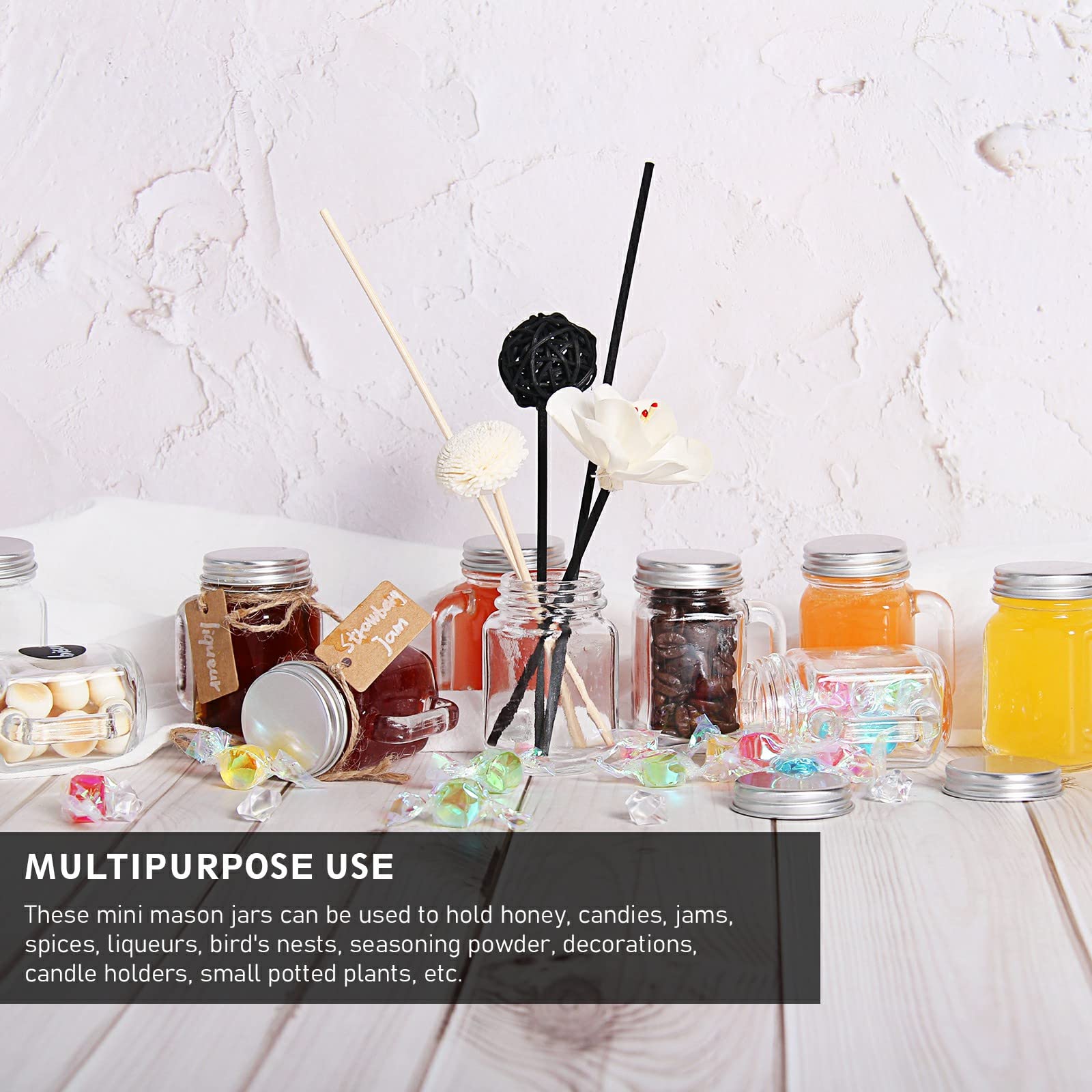 Desiyue 1.5Oz-30 Pack Mini Glass Mason Jars Set With Silver Lids & Handles, Small Favor Jars, Food Storage Containers For Weddin