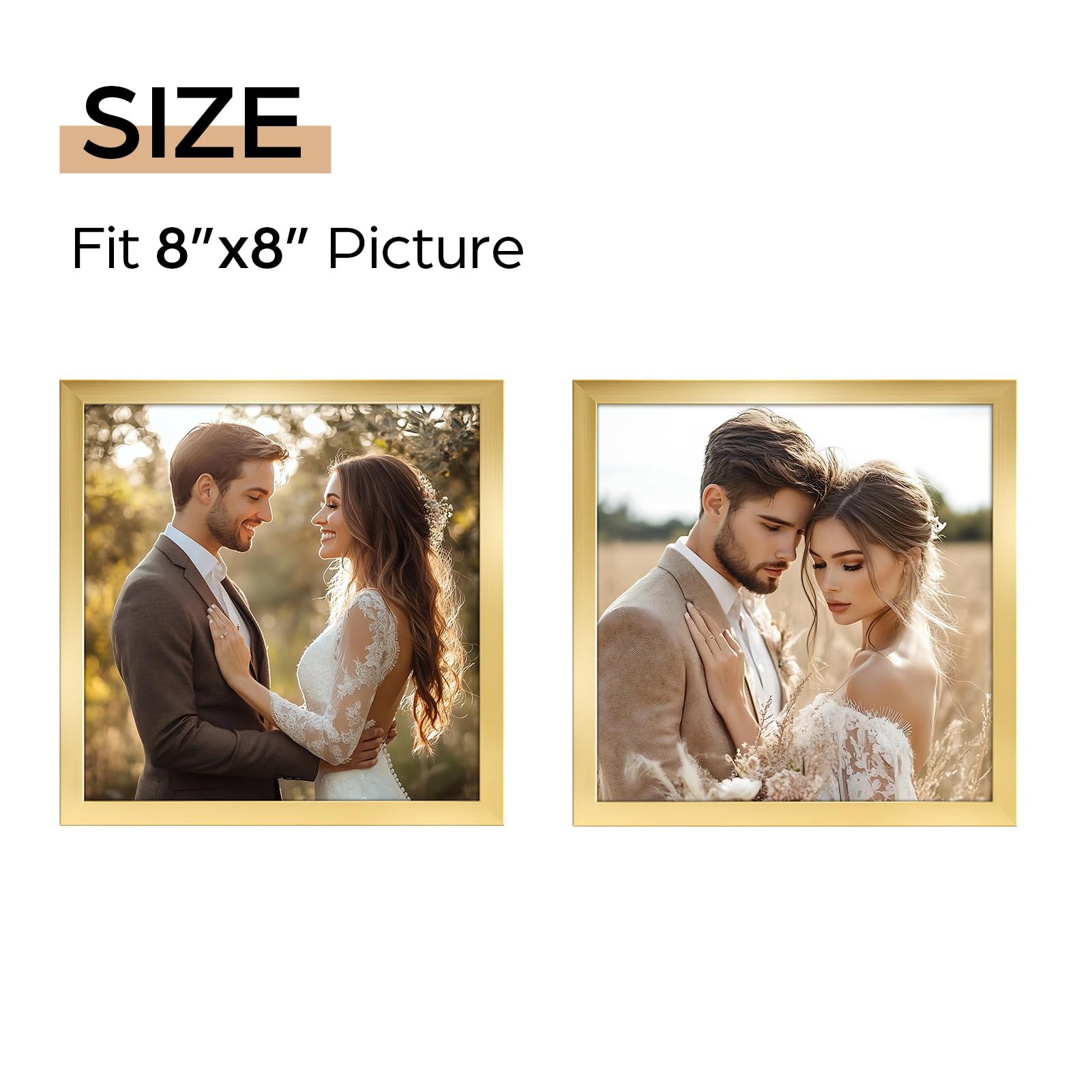 Giftgarden 8x8 Picture Frame Gold, 8 by 8 Thin Square Photo Frame for Gallery Wall Tabletop Display, Single