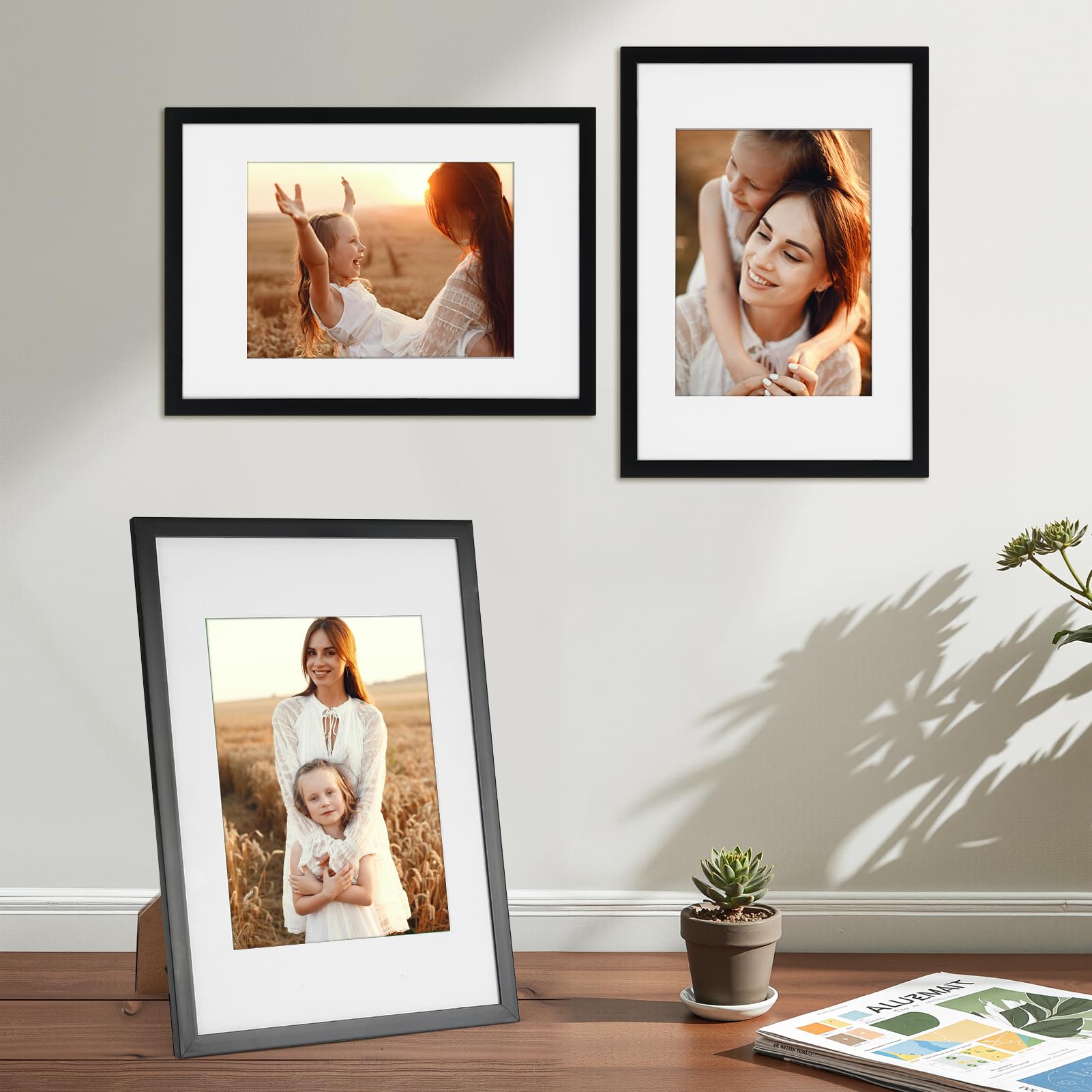 Giftgarden A4 Picture Frame Set of 4, Matted to 6x8 Picture with Mat, 8.3x11.7 Inch Photo Frames for Wall or Tabletop Display, B