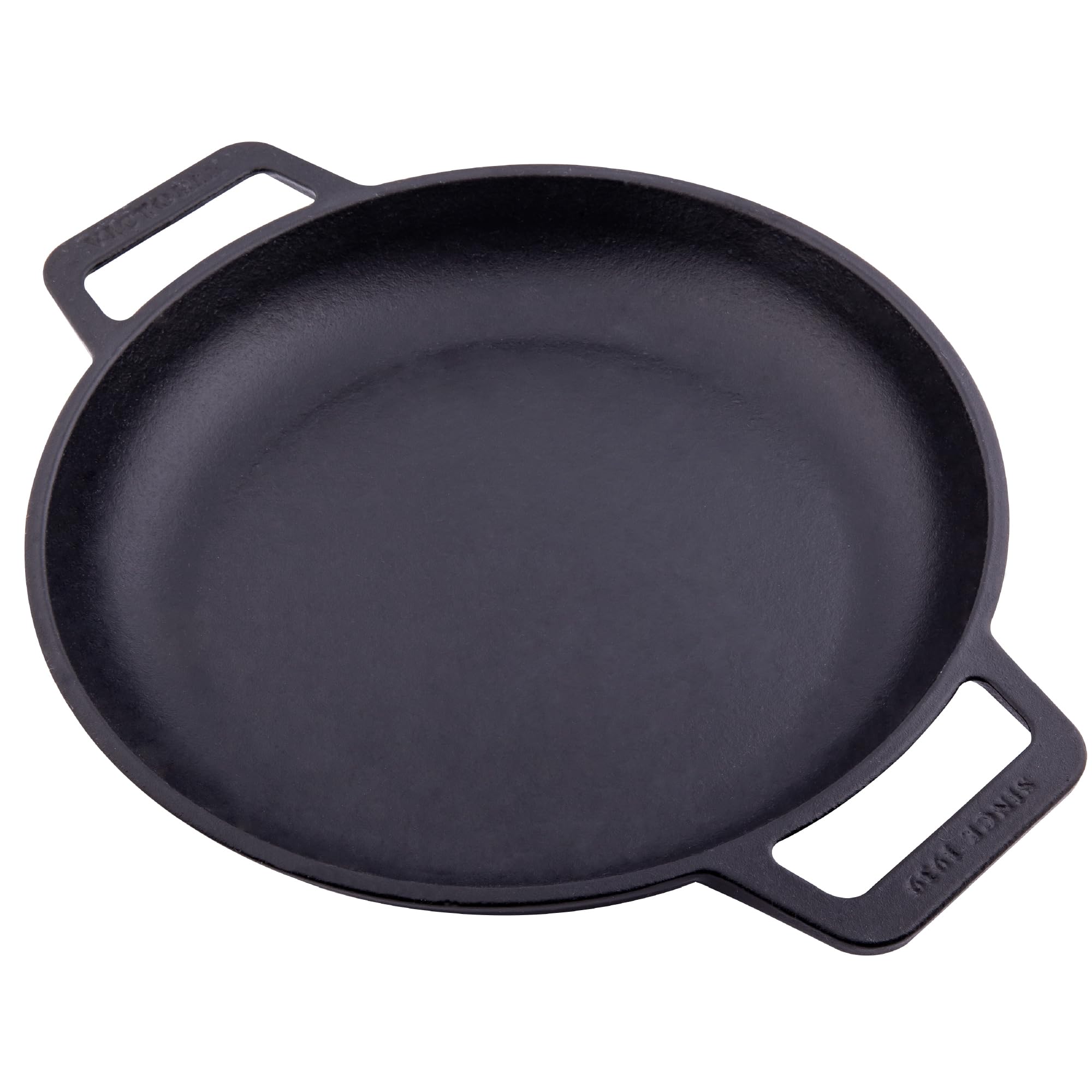 Victoria Cast Iron Round Skillet With Double Loop Handles, Made In Colombia, 10 Inches
