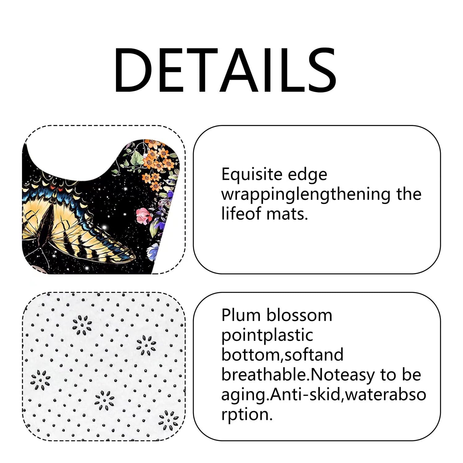 Pretyw 4 Pcs Black Butterfly Moon Shower Curtain Set Vintage Aesthetic Gothic Bathroom Set With Floral Plants Bathroom Set With