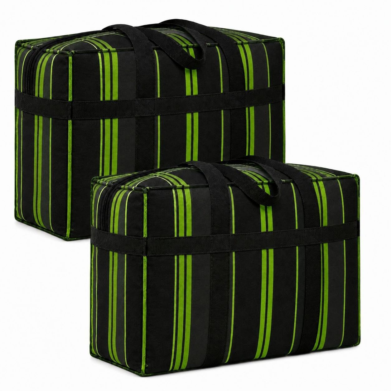 Bazera Extra Large Storage Bag, 150L, Canvas Fabric, With Sturdy Zipper, For Blankets, Clothes, Quilts & Travel, Green Striped P