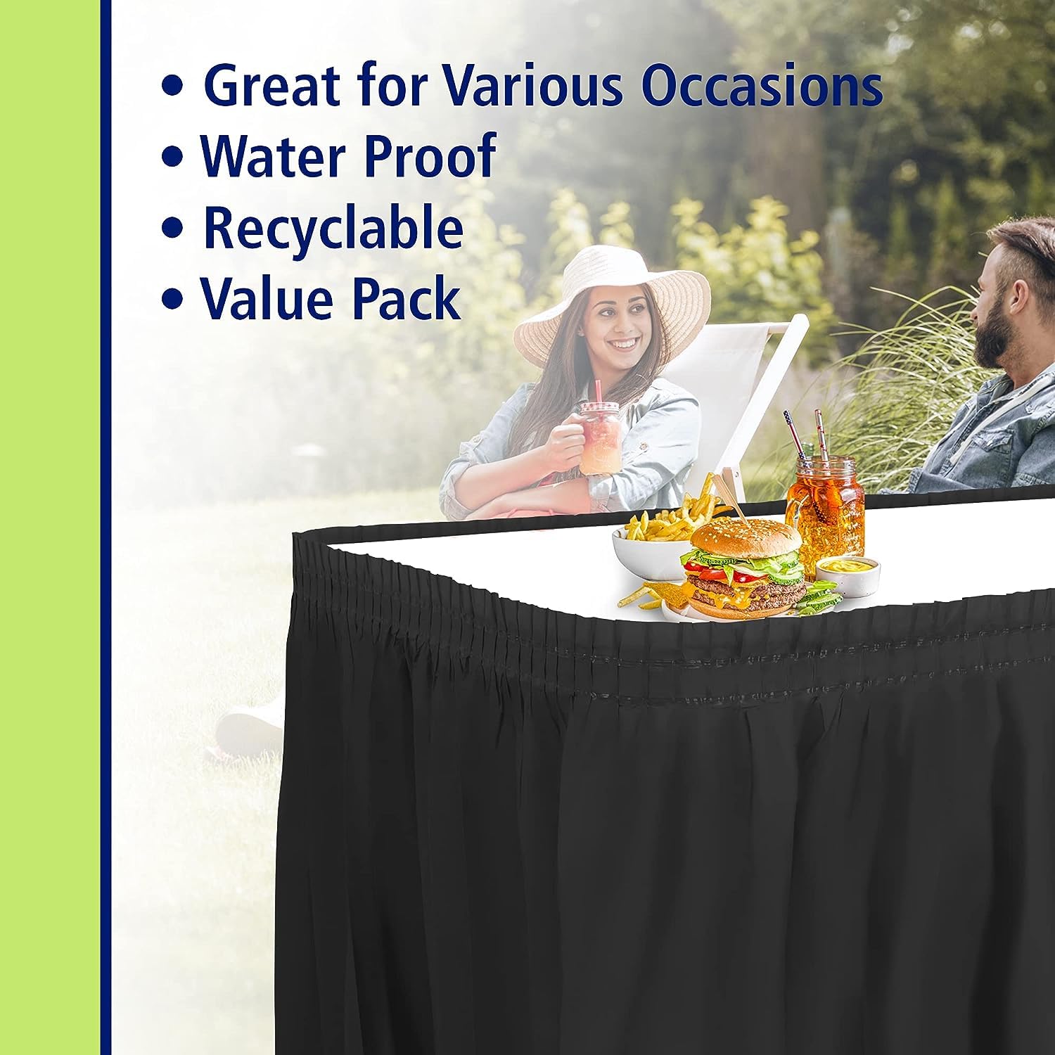 Party Dimensions Plastic Table Skirt, 29-Inches By 14-Feet - Black - 1 Pack