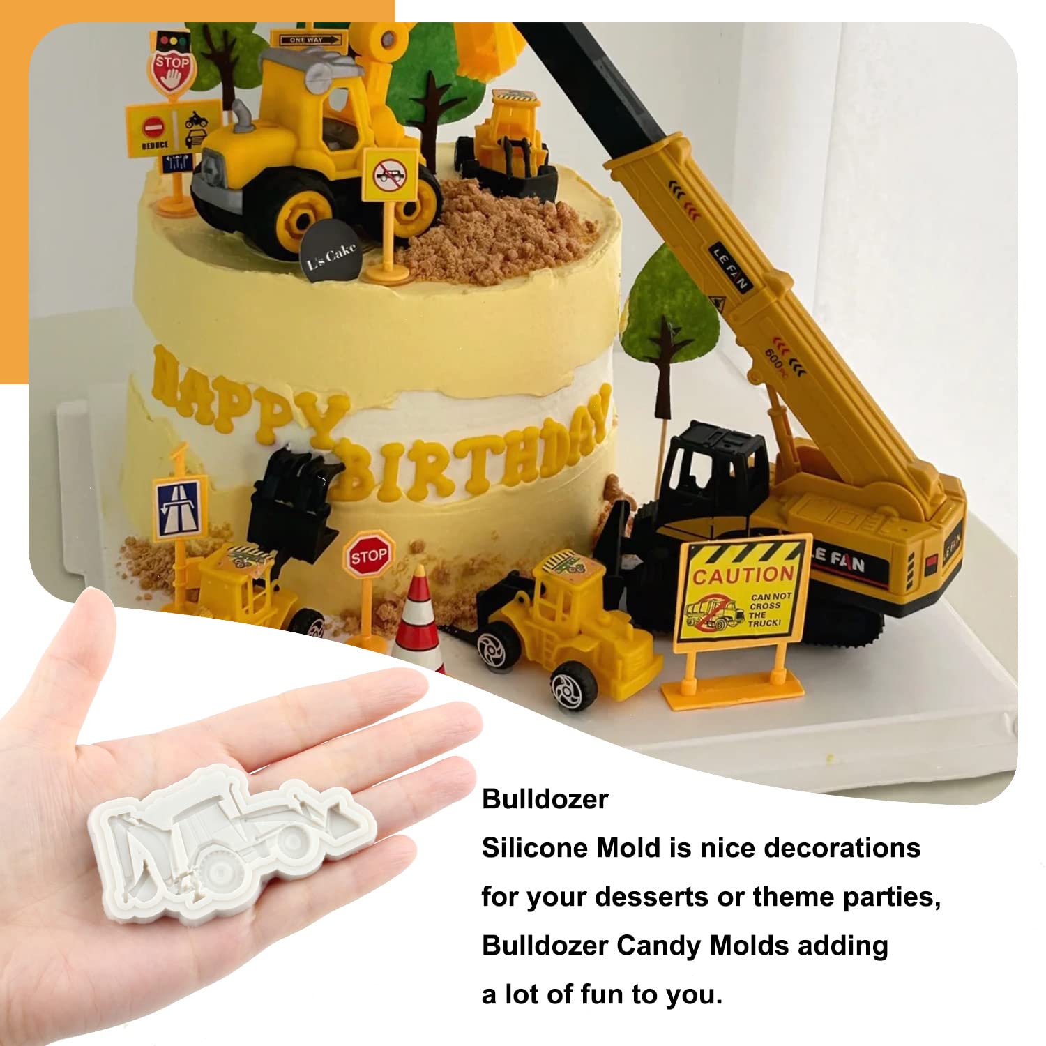 Sijiangmold Bulldozer Silicone Molds Excavator Fondant Mold Crane Construction Truck Mold For Cake Decorating Chocolate Candy Cu