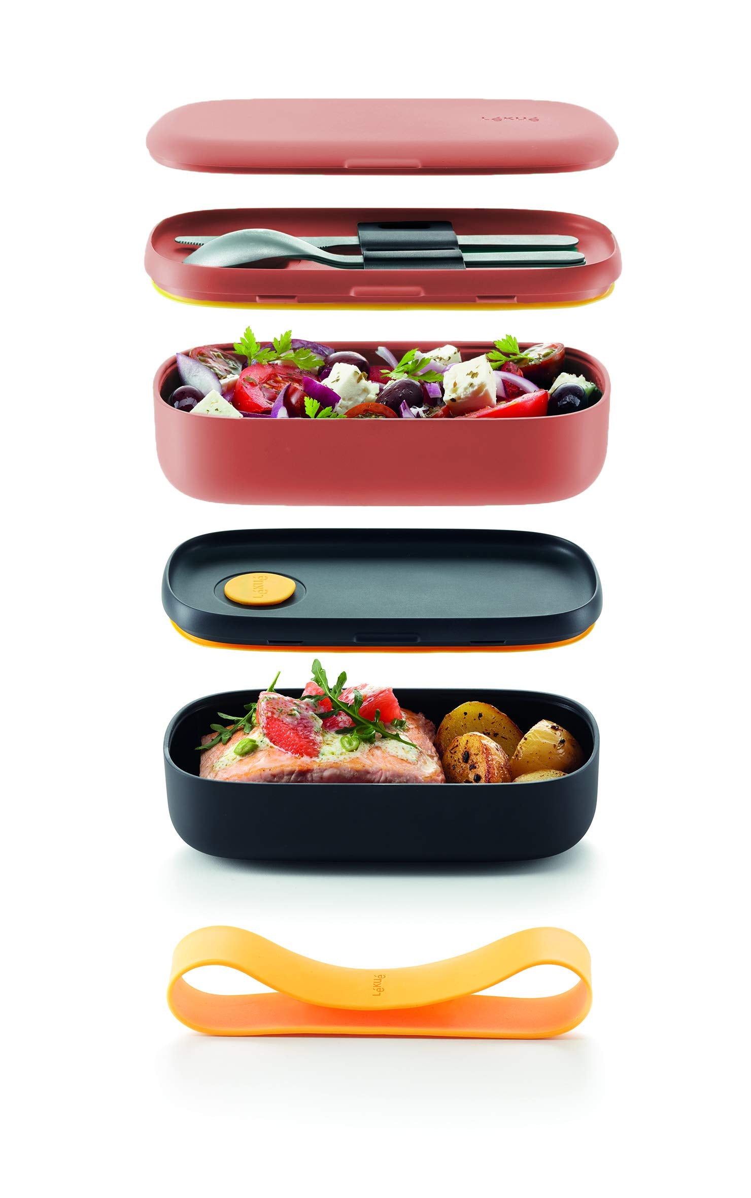 Lekue Lunchbox-To-Go Travel Container Set, Coral