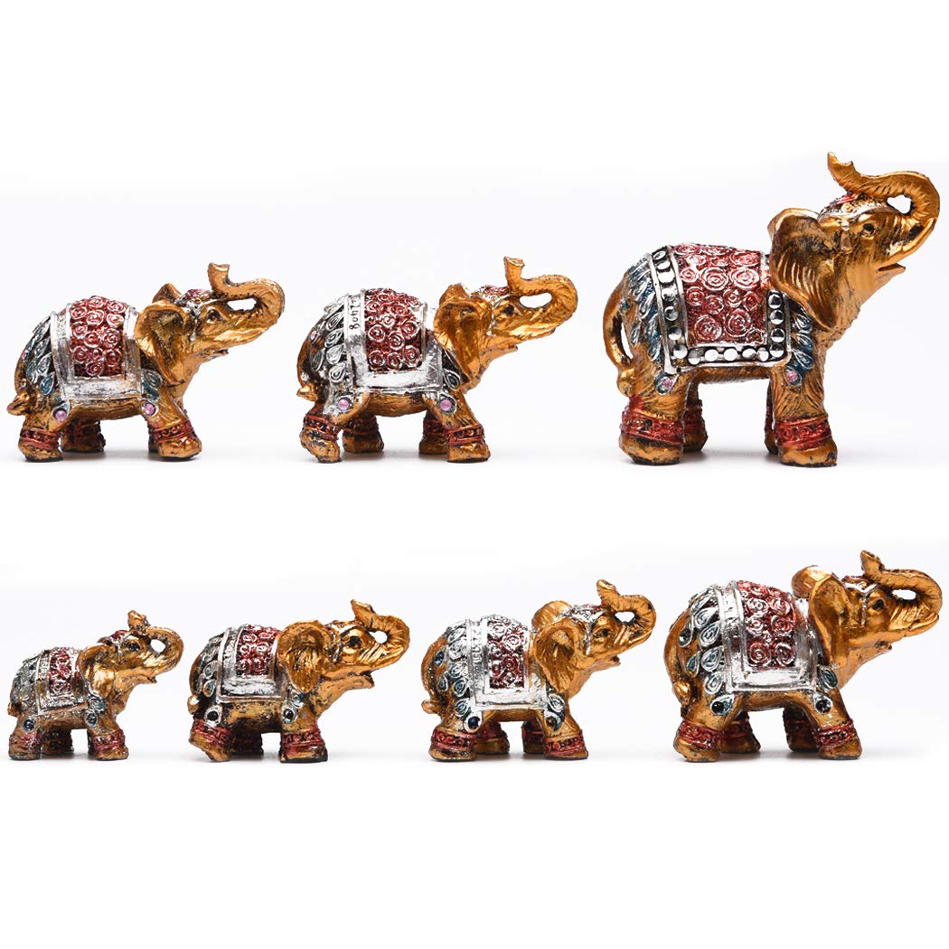 BRASSTAR Resin Elephants Family Seven Golden Statue Animal Figurine Home Office Feng Shui Decor Collection Gift TQZDPT13