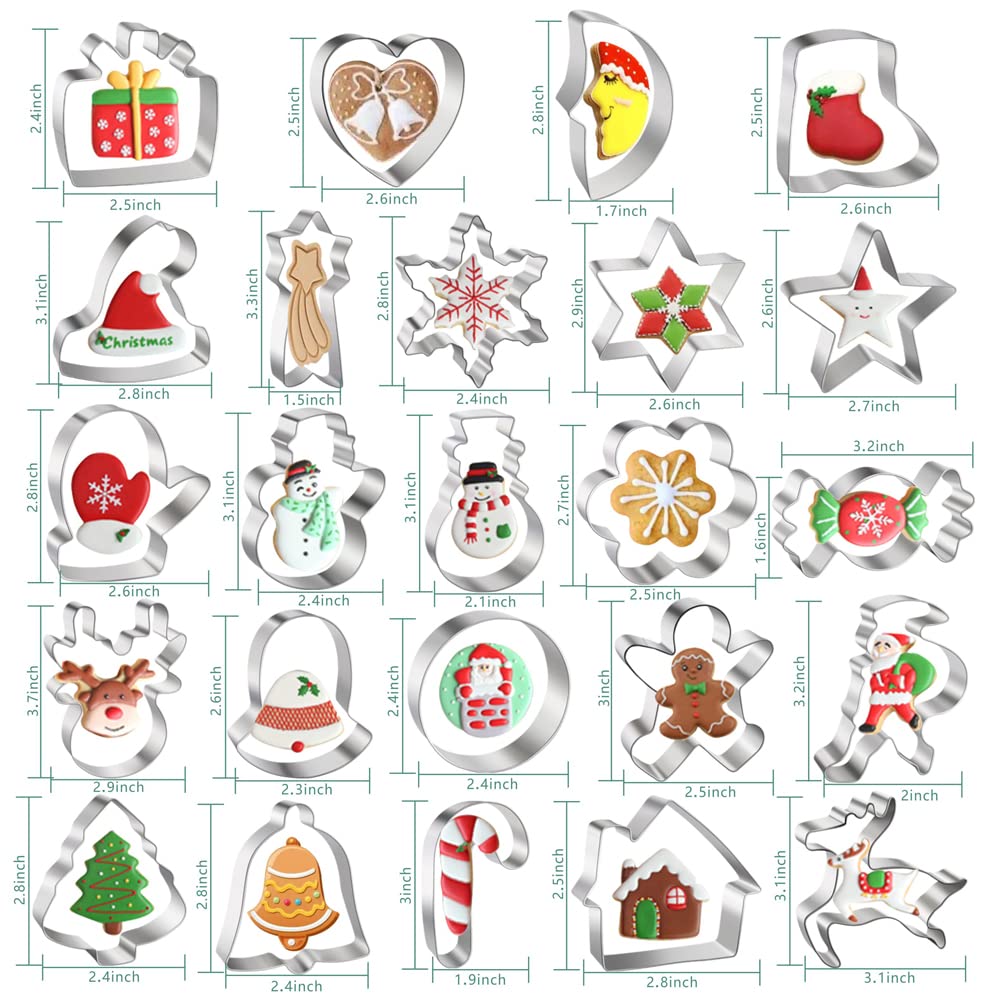 24Pcs Christmas Cookie Cutter Set, Stainless Steel Xmas Biscuit Cutter Mold, Diy Baking Pastry Tool Small Biscuit Mold, Snowman