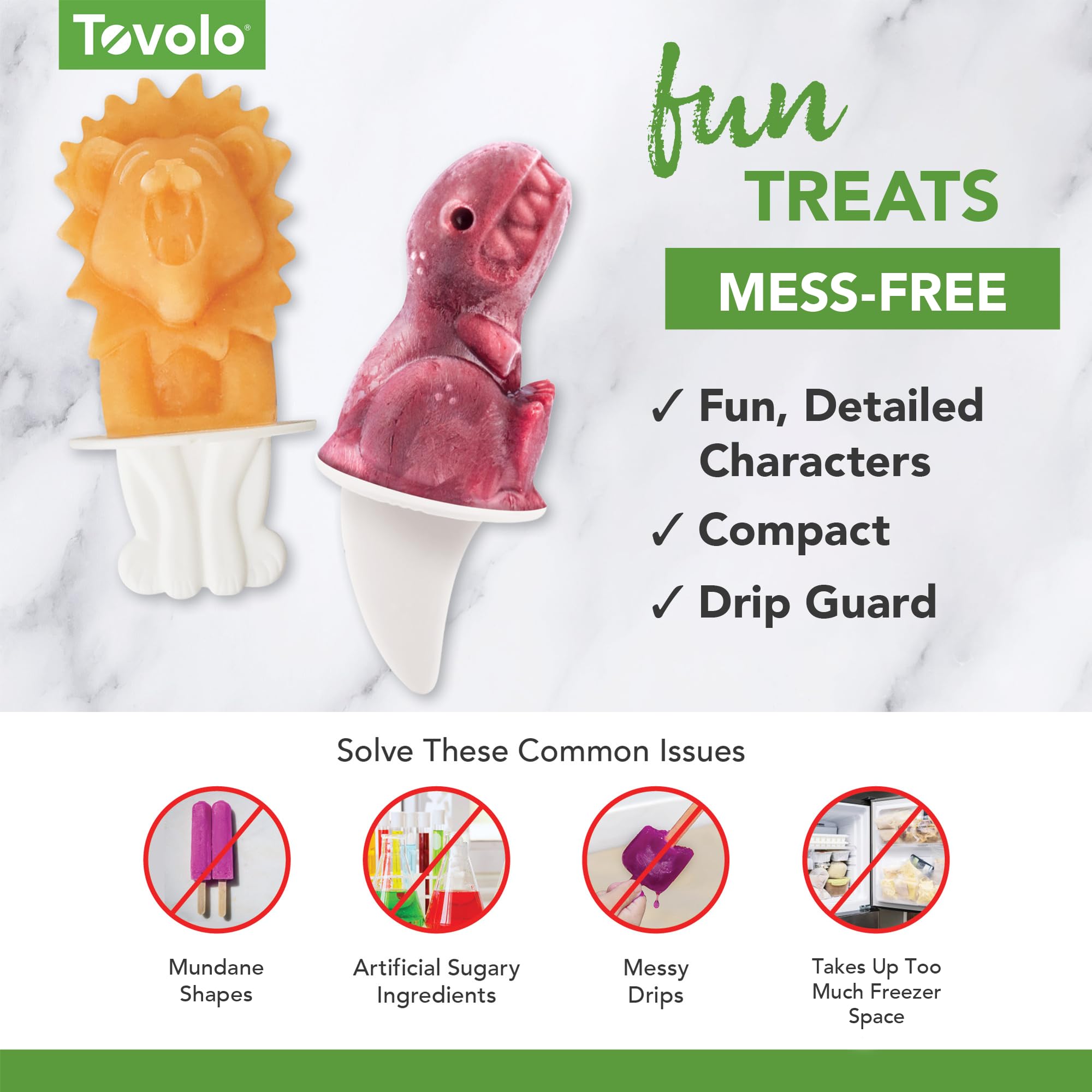 Tovolo Silicone Popsicle Molds With Sticks (Dino) - Ice Pop Molds With 4 Cavities For Homemade Flavored Ice Pops & Frozen Snacks