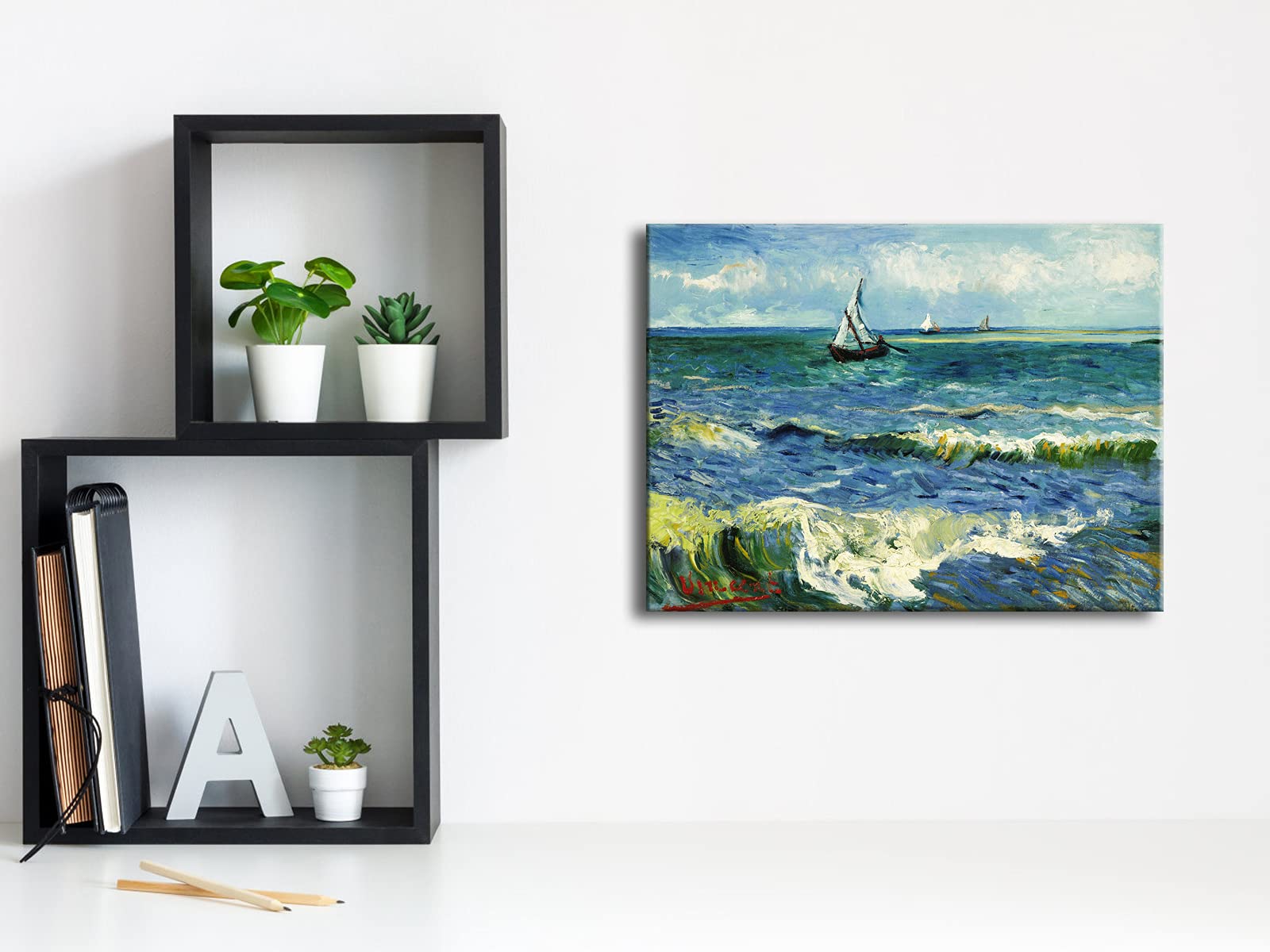 Wieco Art Canvas Prints Wall Art Seascape At Saintes Maries By Vincent Van Gogh Oil Paintings Reproduction Classical Giclee Artw