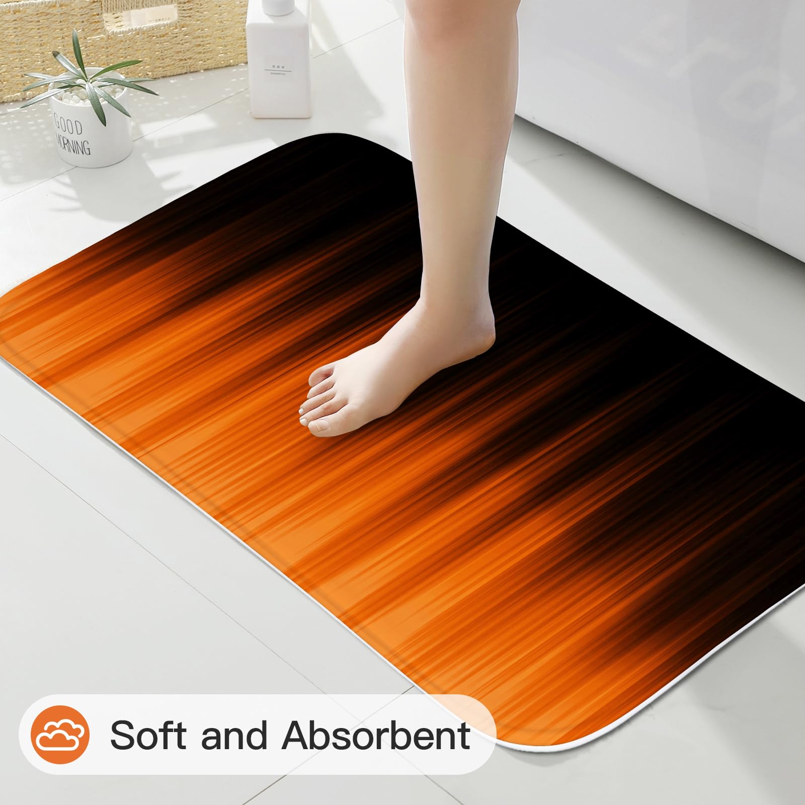 Litabel 4 Pcs Orange And Black Gradient Shower Curtain Set With Rugs And Toilet Lid Cover, Modern Simple Waterproof Fabric Bathr