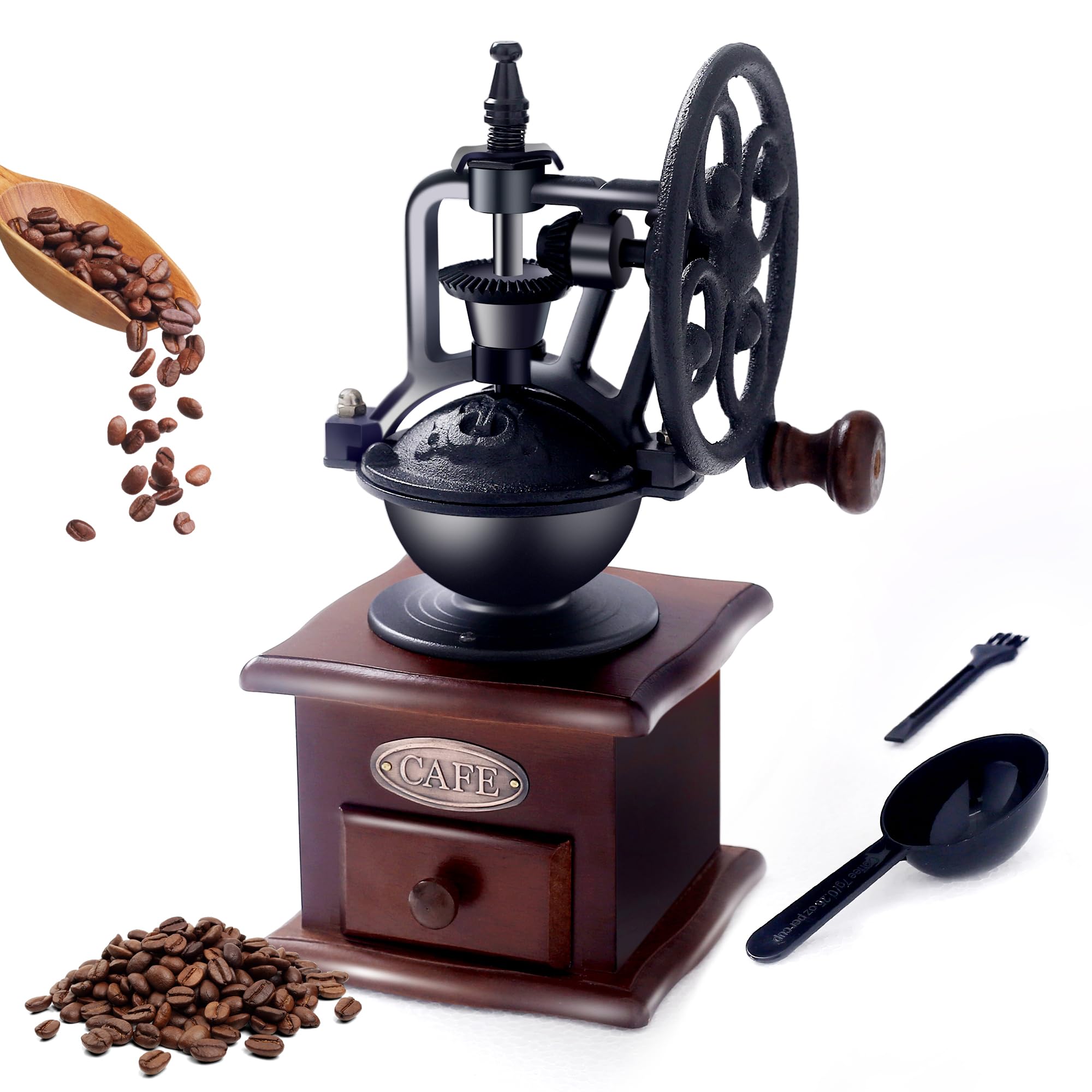 Manual Coffee Grinder Vintage Wooden Coffee Bean Grinder Hand Grinder Roller Antique Coffee Mill For Making Mesh Coffee Classic