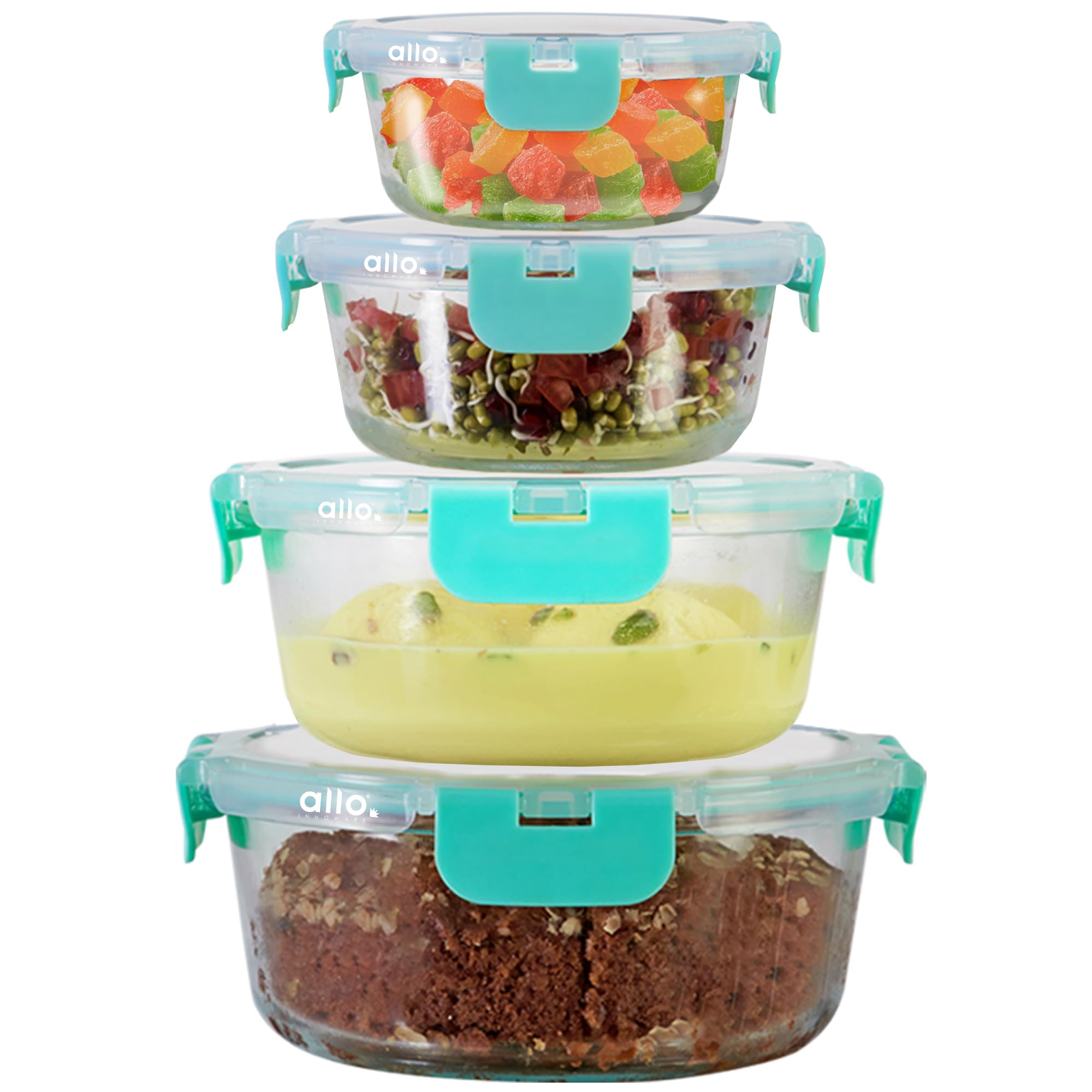 Allo Food Safe Glass Containers with Lids, Microwave Safe Containers, Borosilicate Meal Prep Glass Food Storage Containers for K