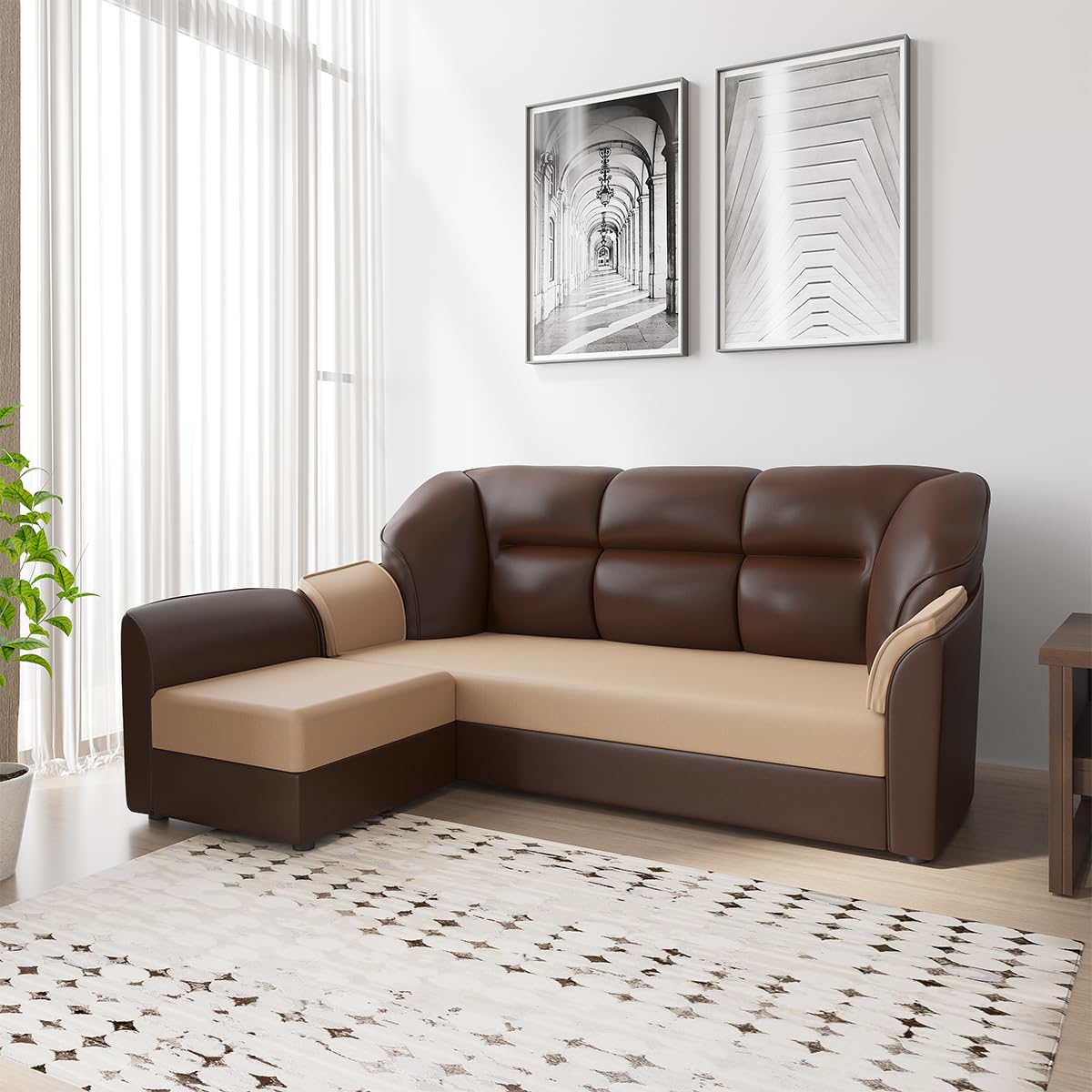 Westido Leatherette 4 Seater Sofa (Finish Color  Cream Brown, Diy(DoItYourself)) | 1 Year Warranty