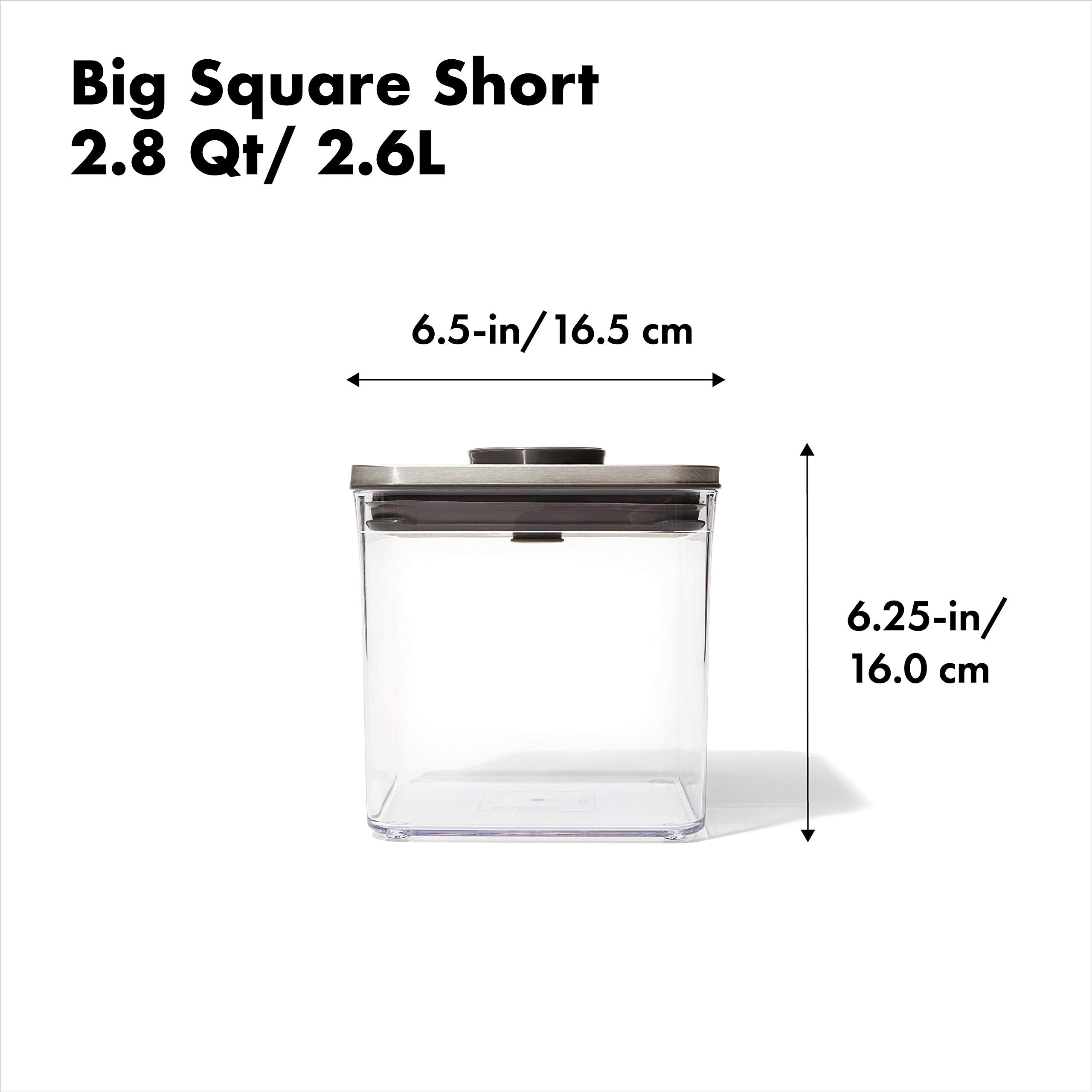 Oxo Steel Pop Container Big Short Sqaure - 2.8 Qt For Cereal, Grains And More Grey