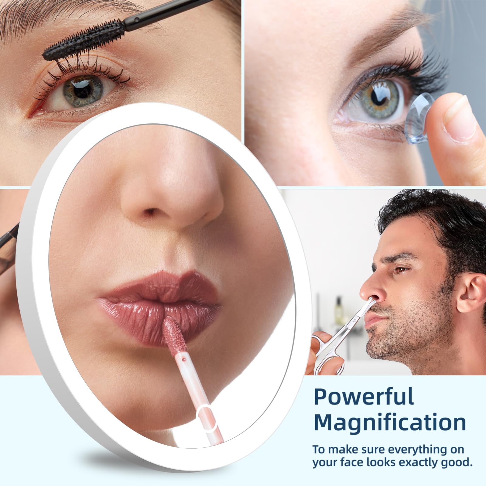 10X Magnifying Mirror With Light, Magnifying Mirror With Suction Cups, Led Makeup Magnifying Mirror With 3 Color Modes & Adjusta
