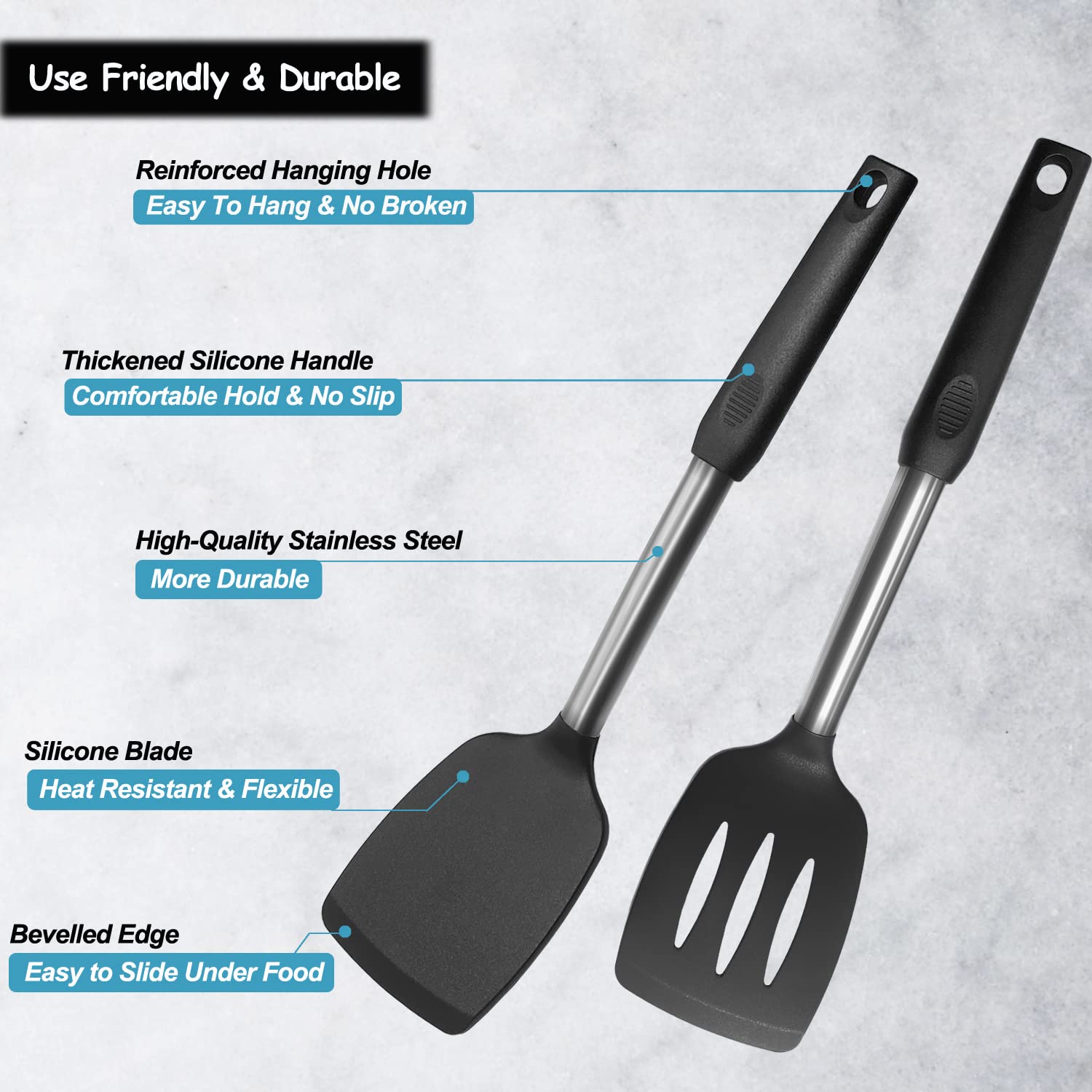 Silicone Spatula And Cooking Spoon,5 Pack Non-Stick Cooking Utensils For Kitchen,Heat Resistant Solid & Slotted Spoons And Spatu