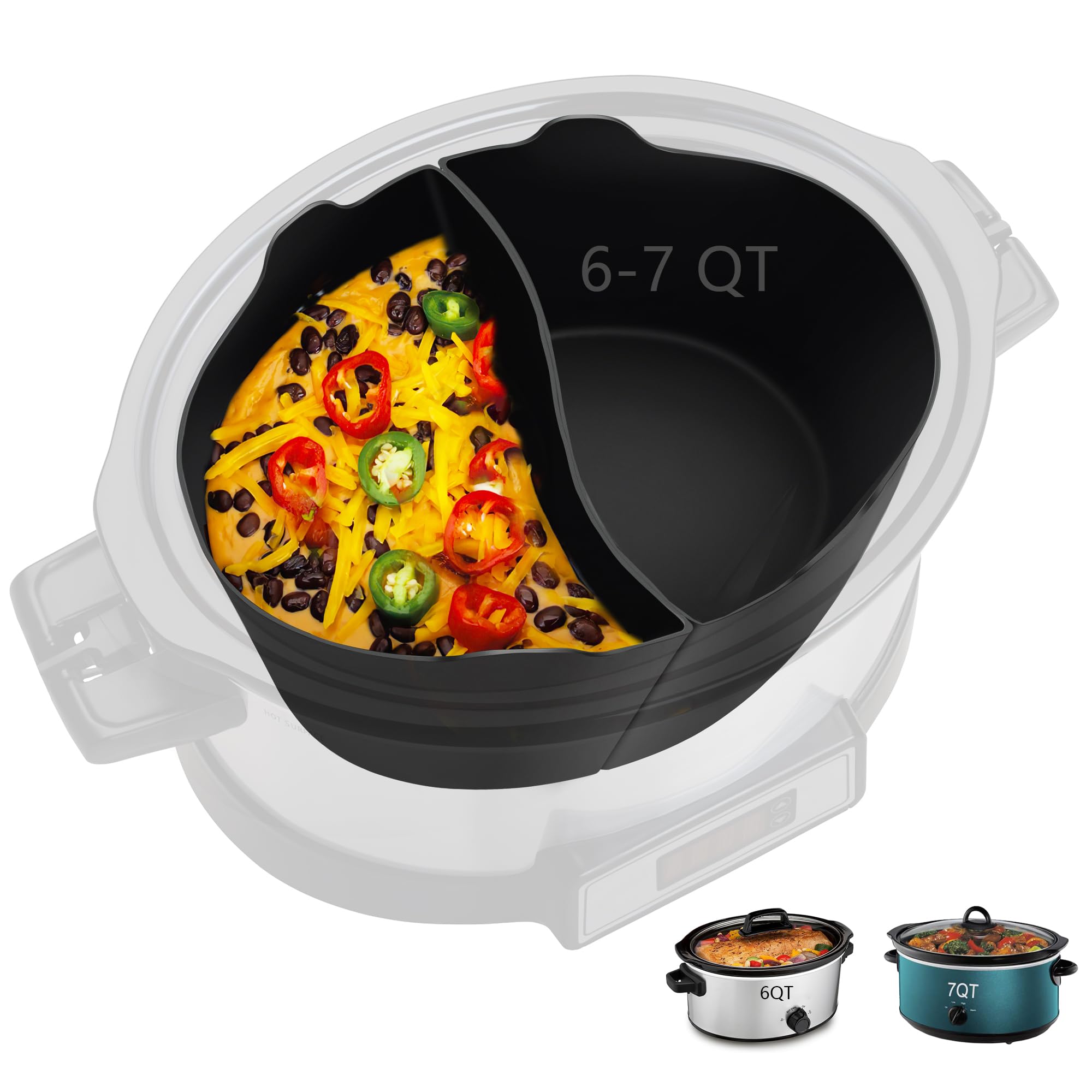 Horuhue Silicone Slow Cooker Liners Fit for Crockpot & Hamilton Beach 6-7QT, Silicone Divider Liner, Reusable/BPA Free/Cooker Ac