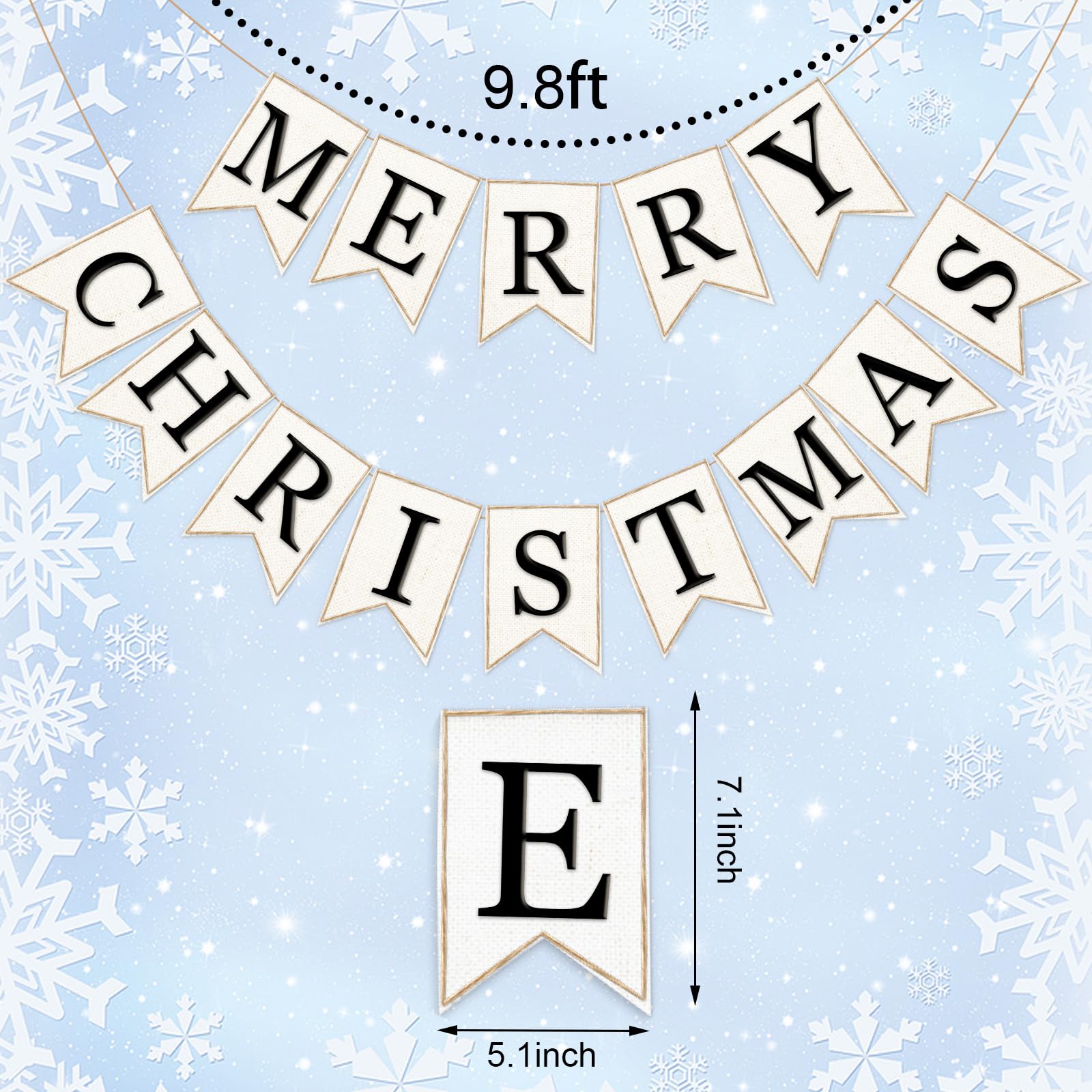 Whaline 2Pcs Christmas Burlap Banner Felt Merry Christmas Banner Black White Pre-Assembled Xmas Bunting Garland For Home Party H
