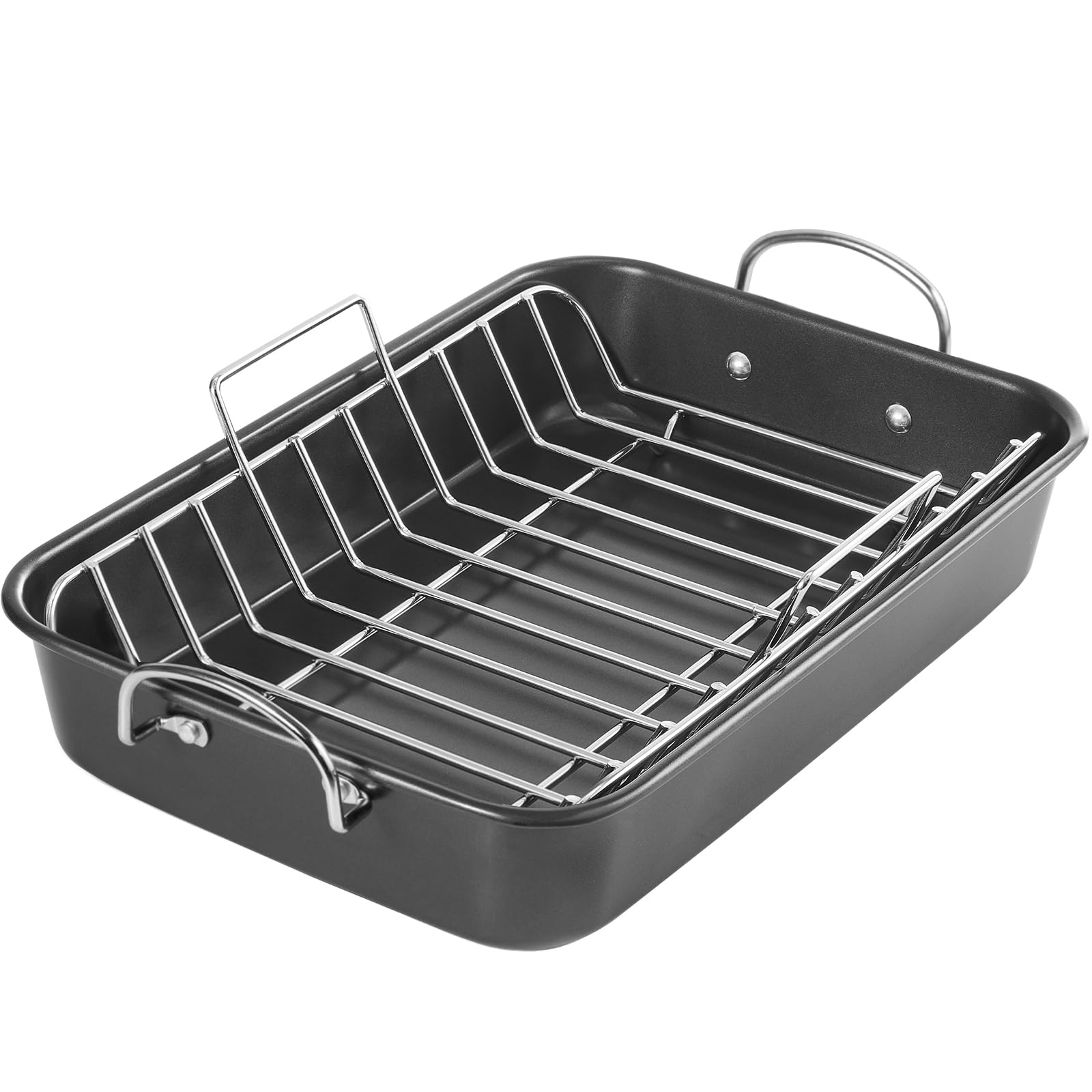 Kitessensu Nonstick Roasting Pan With Rack 15 X 11 Inch - Turkey Roaster Pan For Ovens - Wider Handles & Heavy Duty Construction