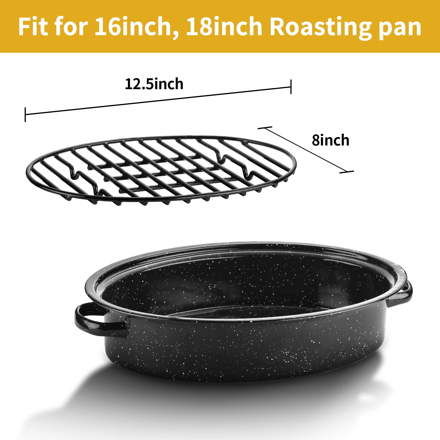 Dimeshy Roasting Rack, Black With Integrated Feet, Enamel Finished, Nonstick, Fit For 15 Inches Oval Roasting Pan, Safety, Dishw