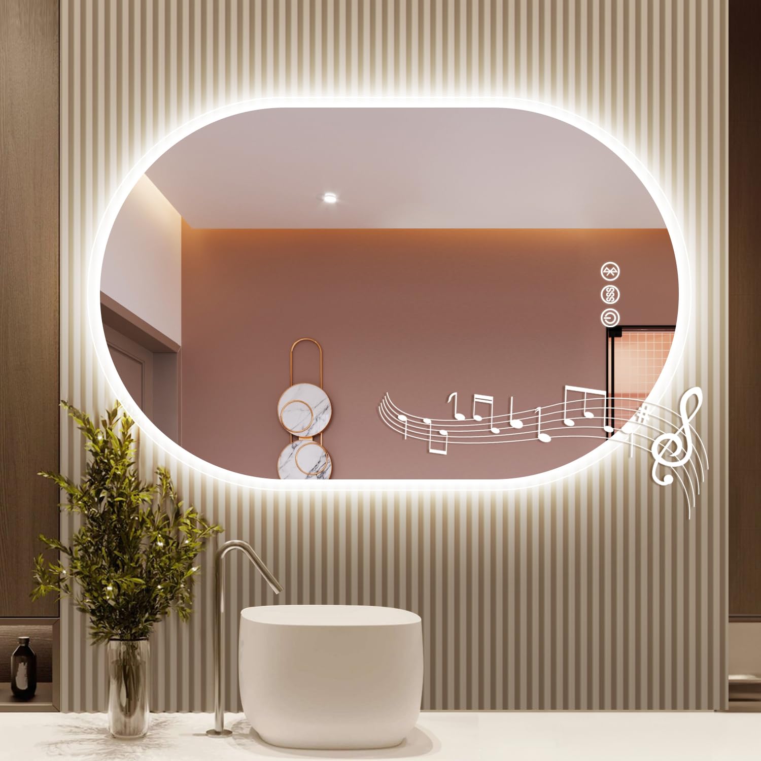 Starlead 24''X36'' Led-Oval-Bathroom-Mirror With Bluetooth Speaker, Lighted-Mirrors-For-Bathroom-Wall, Cri>90, Anti-Fog 3 Colors