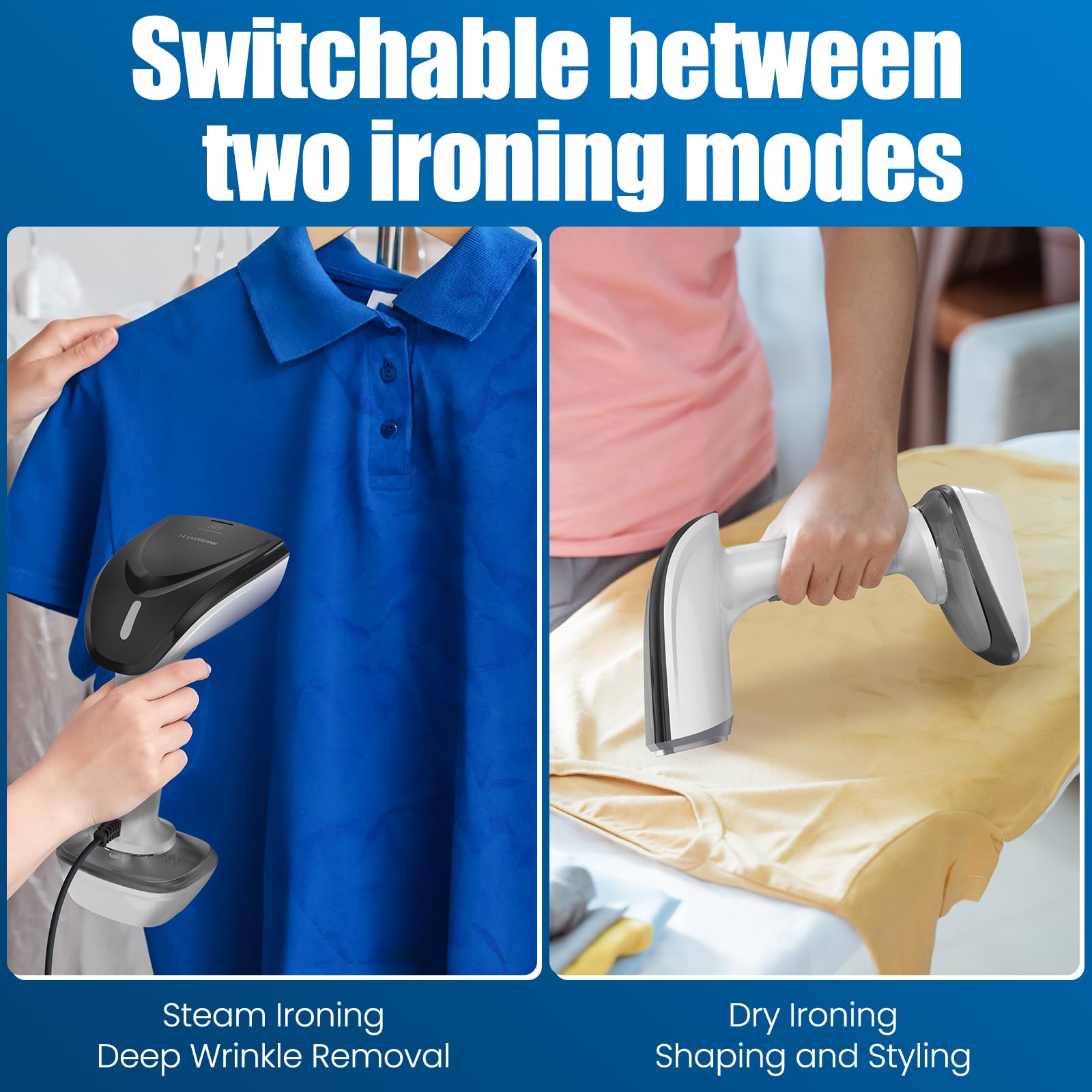Powerful Handheld Fabric Steamer - 1800W With Fast Ceramic Heat-Up Plate, 2-In-1 Ironing & Wrinkle Remover, Steam Nozzle, Lint B