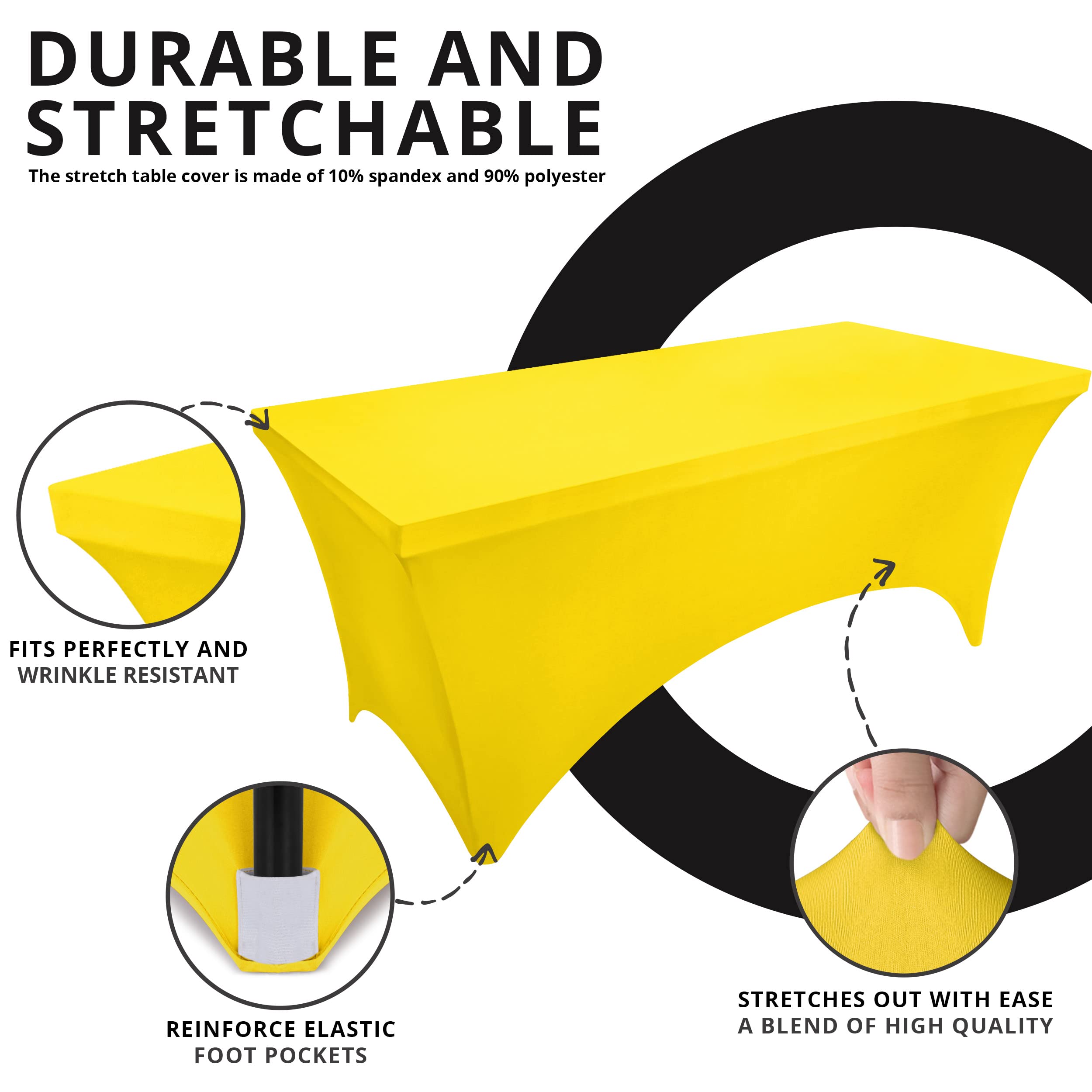 Utopia Kitchen Spandex Tablecloth 2 Pack 6FT  Yellow] Tight  Fitted  Washable and Wrinkle Resistant Stretch Rectangular Patio Table cover for Event  Wedding  Banquet & Parties 72Lx30Wx30H Inch]