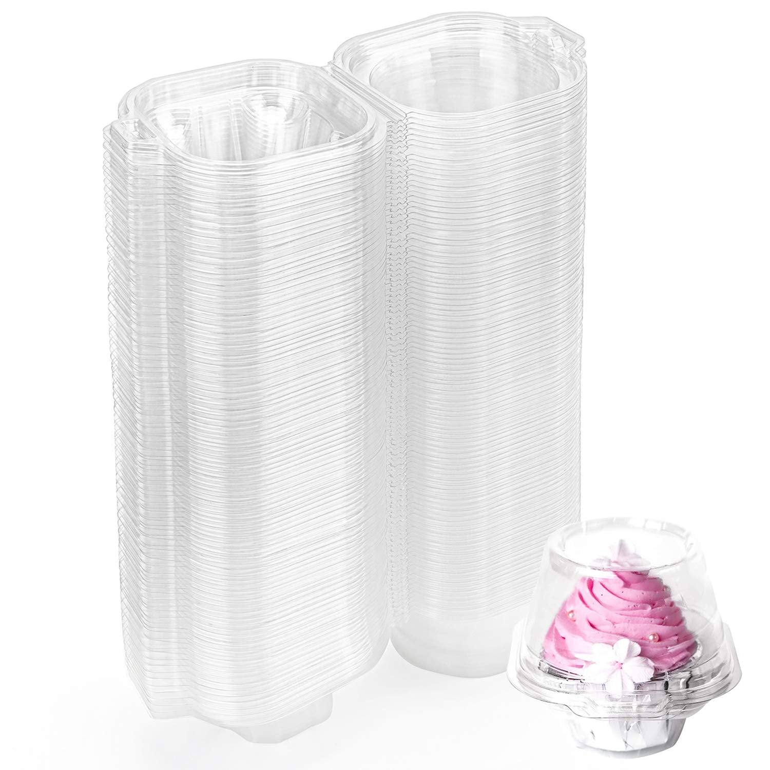 Hedume 120 Pack Individual Cupcake Container, Bpa-Free Clear Plastic Single Deep Dome Stackable Individual Cupcake Box For Weddi