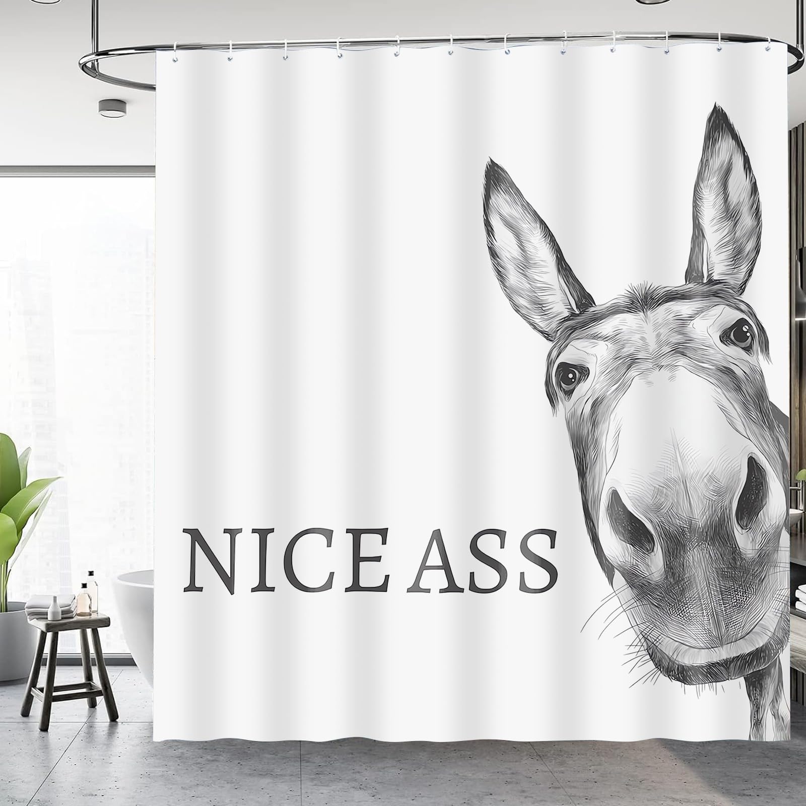 Mahrokh Funny Donkey Shower Curtain Waterproof Fabric Shower Curtain Set Washable Farmhouse Bathroom Decor Bath Curtains With 12