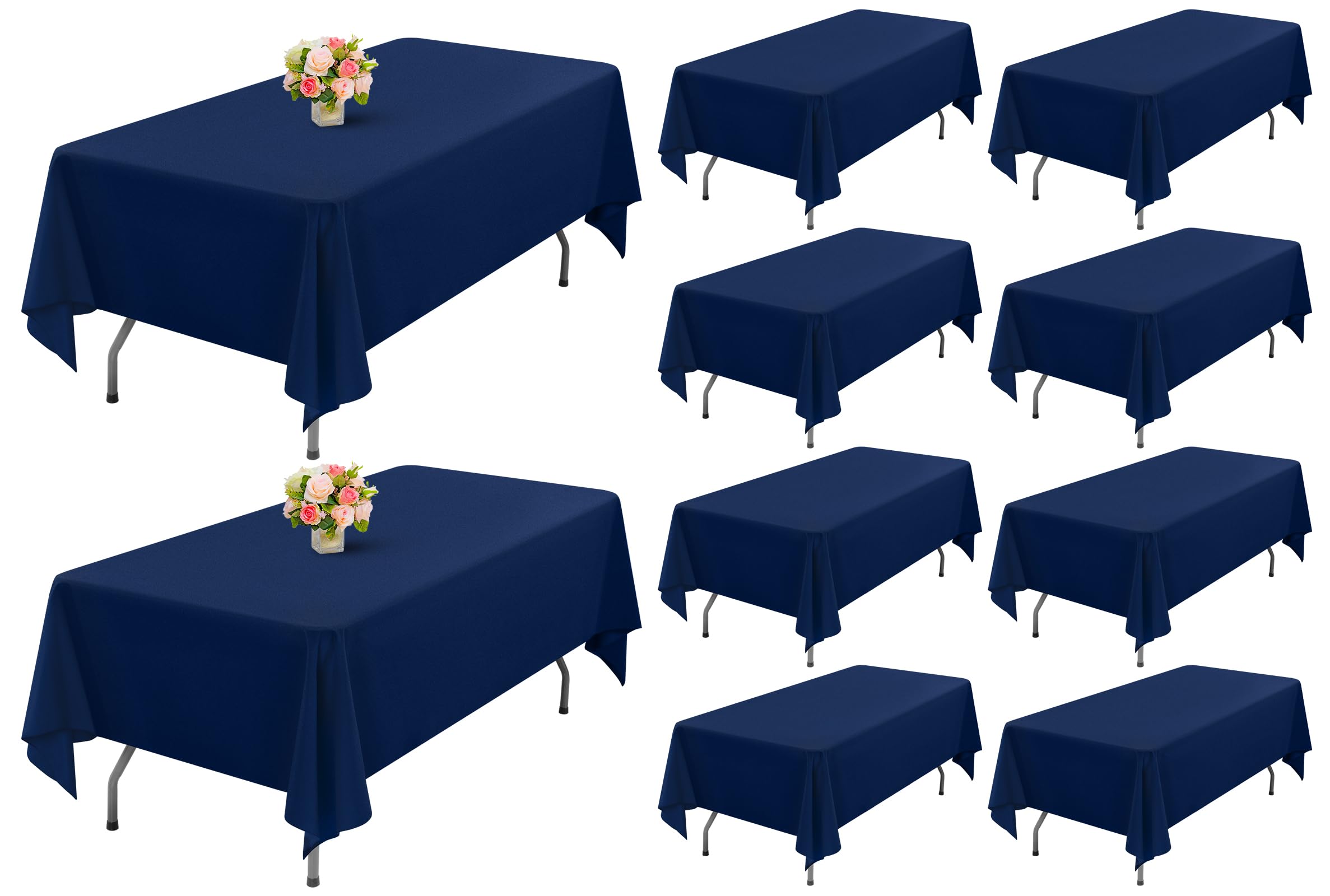 Showgeous 10 Pack Table Cloth Navy Blue Tablecloth 60 X 102 Inch, Rectangle Table Cloth For 6 Foot Table, Wrinkle Resistant Wash