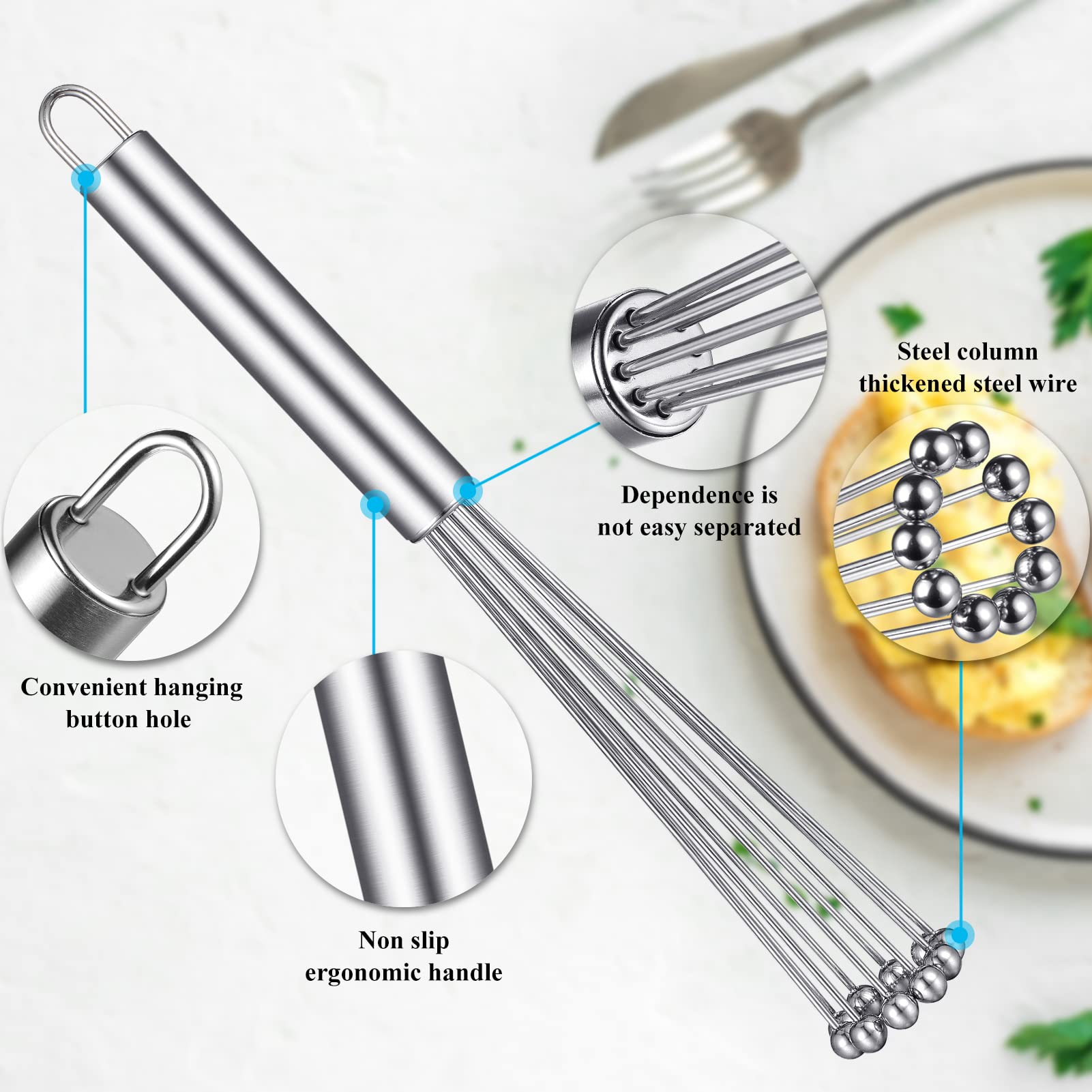 2 Pieces Stainless Steel Ball Whisk Wire Egg Beater Manual Mixer Whisk Set Kitchen Whisks For Cooking, Blending, Whisking, Beati