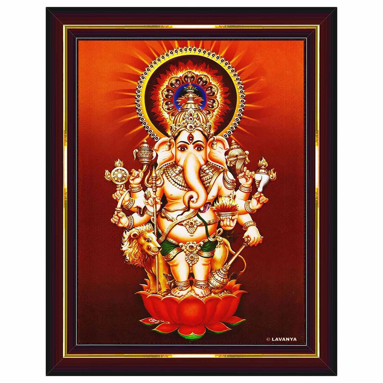 Pavan Photo Laminations Drishti Ganapathi For Entrance Vastu Ganesha Wall Painting Framed Home Decor (Wood,Matte,Brown,Small Siz