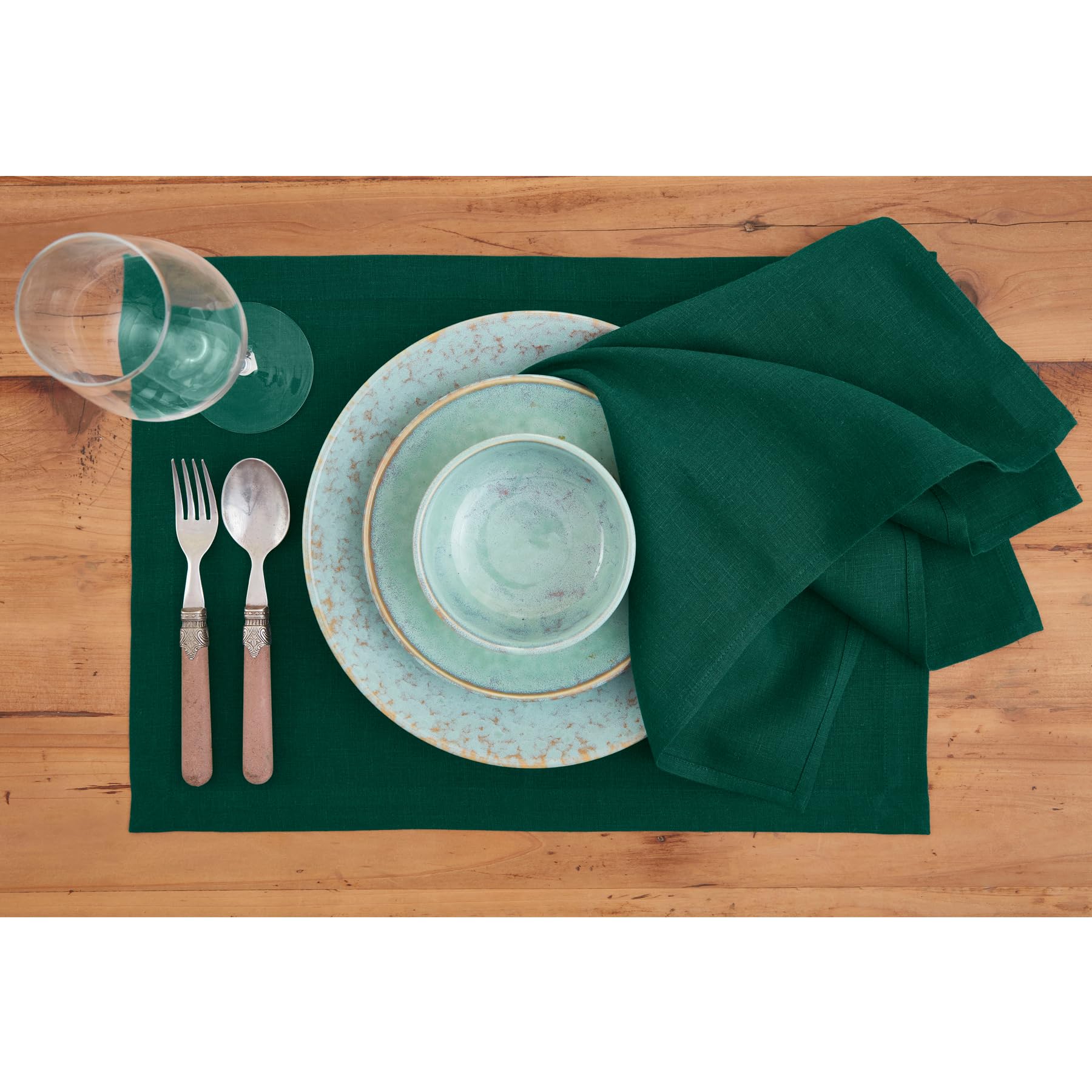Solino Home Linen Dinner Napkins 20 X 20 Inch - 100% Pure Linen Rainforest Green Cloth Napkins Set Of 4 For St Patrick'S Day - F