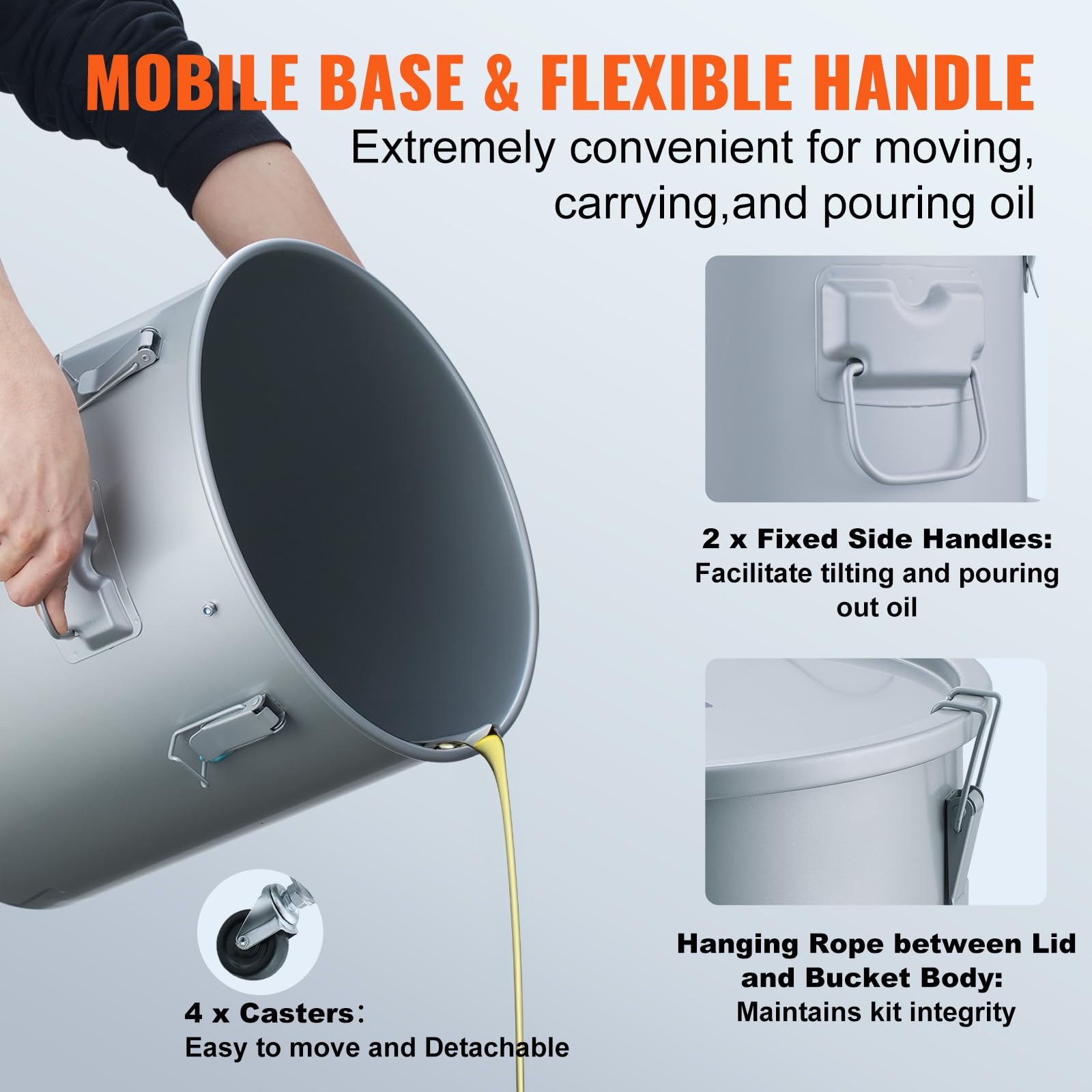 Vevor Fryer Grease Bucket, 8 Gal Oil Disposal Caddy With Caster Base, Carbon Steel With Rust-Proof Coating, Oil Transport Contai