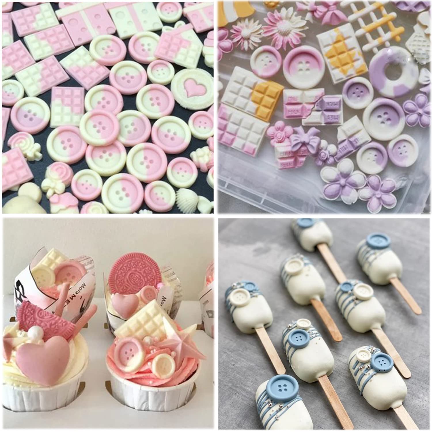 Mujiang Button Fondant Silicone Mold For Cake Decorating Cupcake Topper Candy Chocolate Polymer Clay Gum Paste Set Of 3