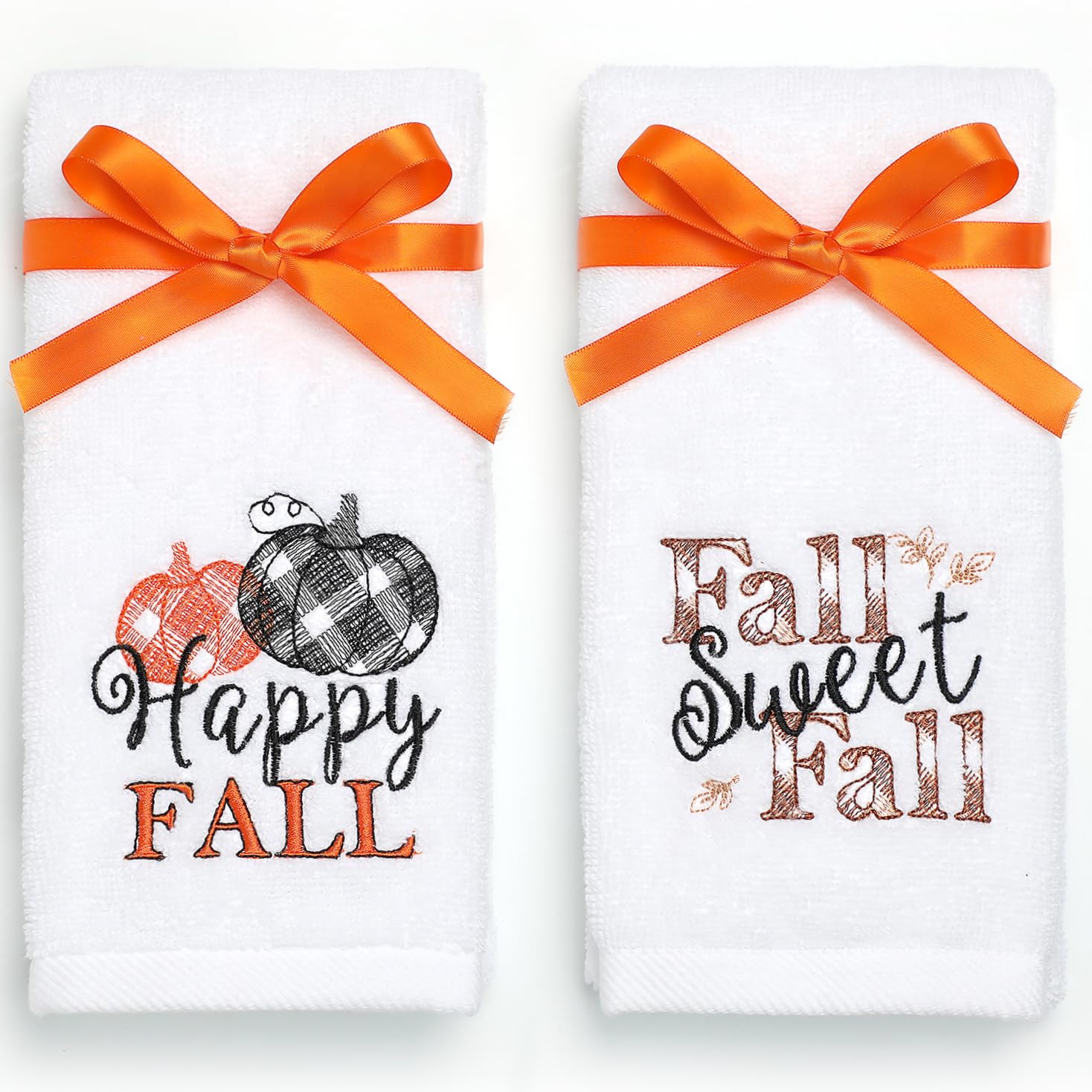 Newlighture Fall Hand Towels Set Of 2 - 100% Cotton Embroidered Pumpkin Decorative Kitchen And Bathroom Dish Towels, Thanksgivin