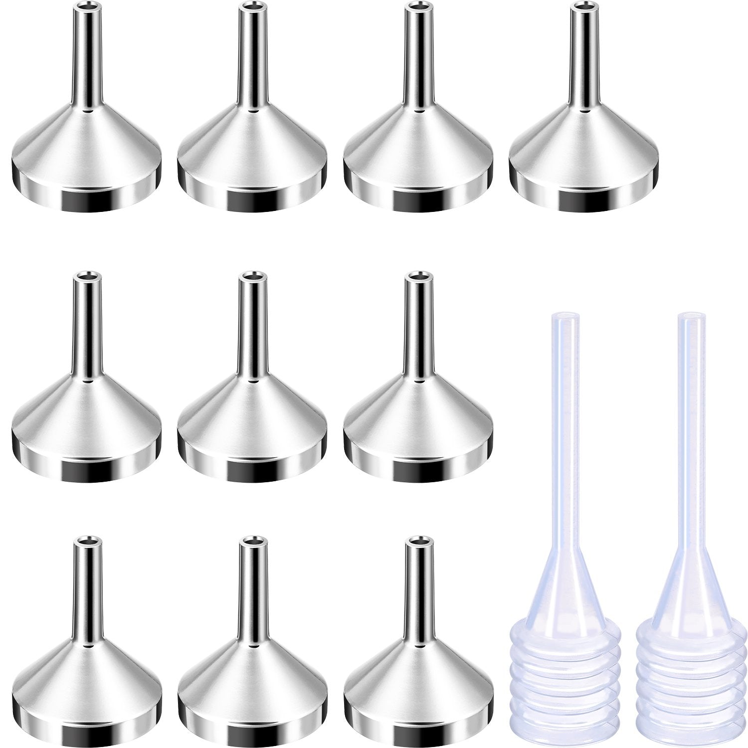 10 Pack Small Metal Funnels with 2 Pack Mini Pipette for Filling Small Mini Bottles or Containers, Atomizers, Perfume, Liquid (S