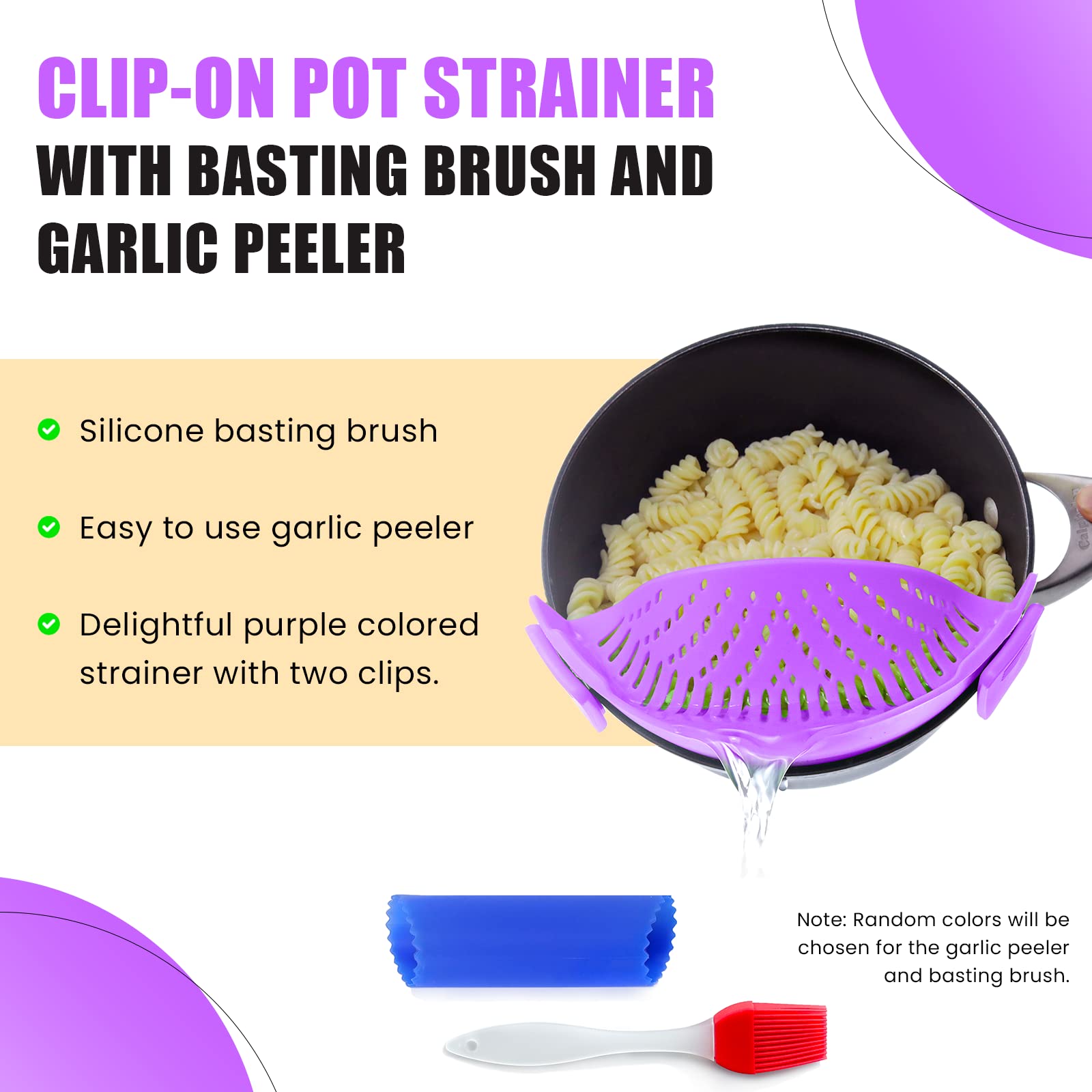 Clip On Kitchen Food Strainer For Spaghetti, Meat, Pasta, & Ground Beef Grease, Colander & Sieve Snaps Or Clips Onto Bowls, Pots