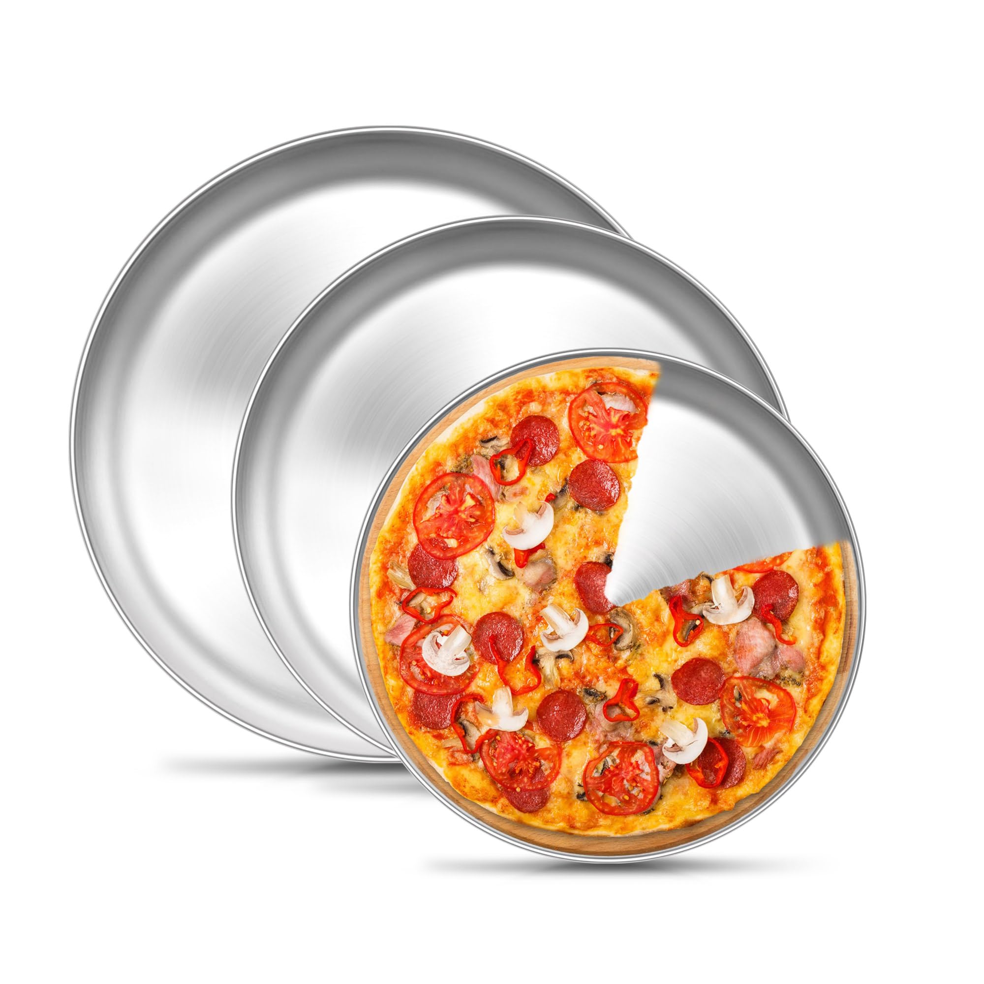 TeamFar Pizza Pan, 9/10/12 Inch Stainless Steel Pizza Pans Trays Set of 3